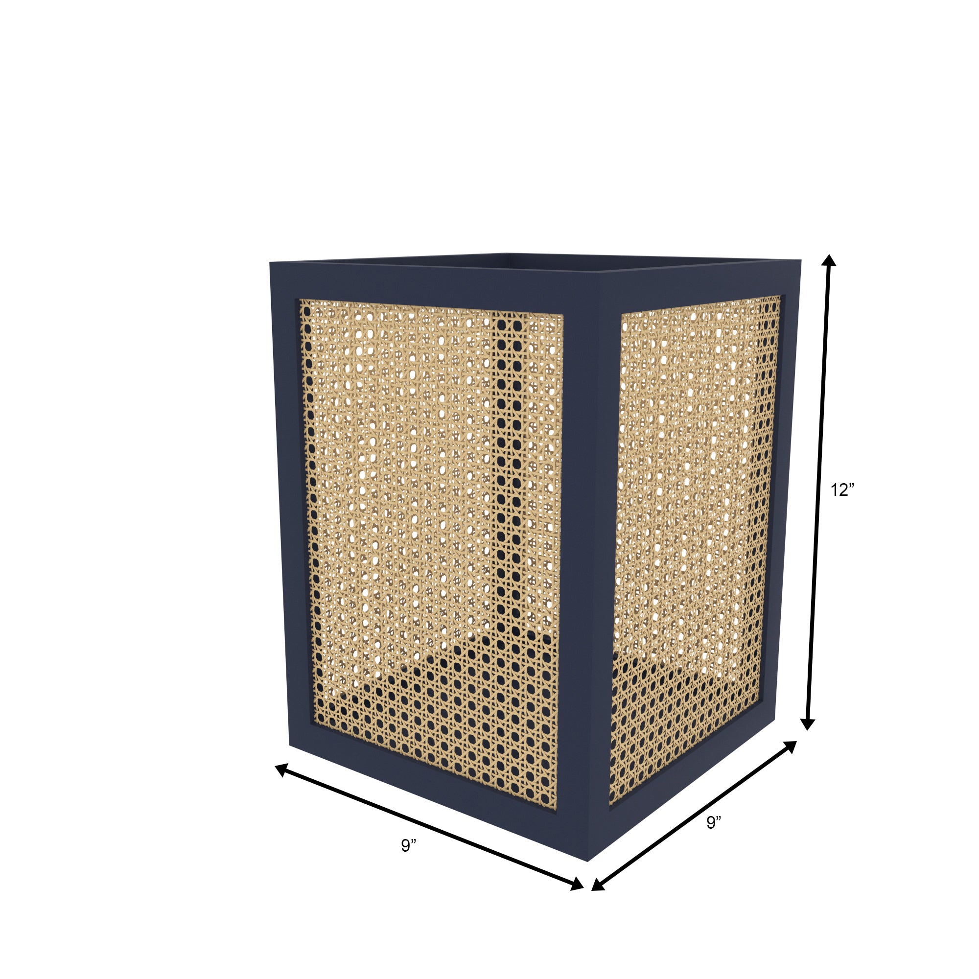 Blue Cane Umbrella Stand - Modern Storage with Natural Rattan Webbing Wooden Box