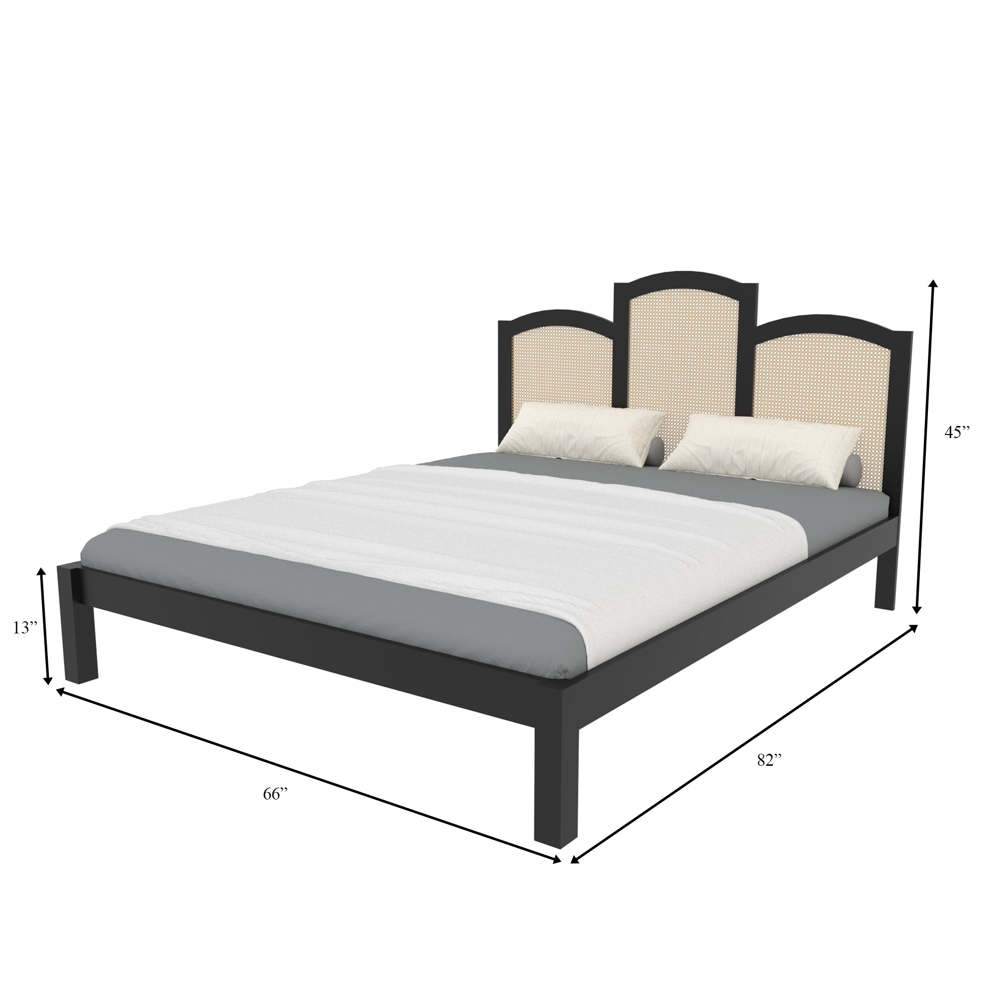 Triple-Arch Cane Panel Bed with Elegant Design Bed