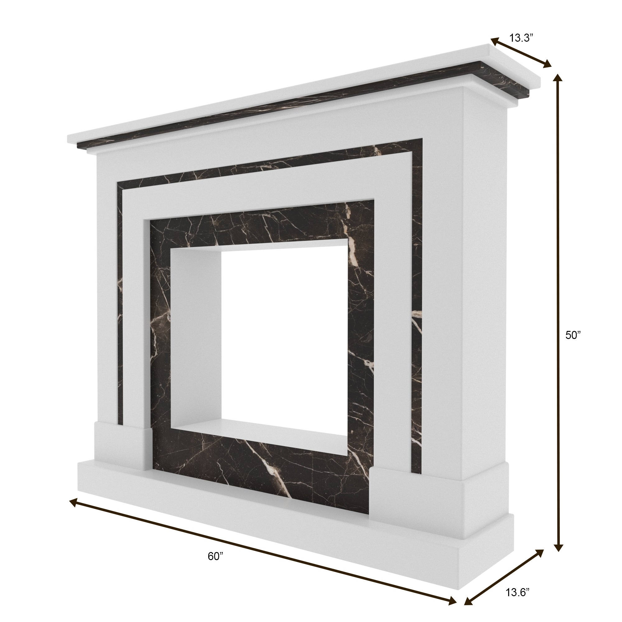 Contemporary White Fireplace Mantel with Contrasting Dark Surround Fire Mantel