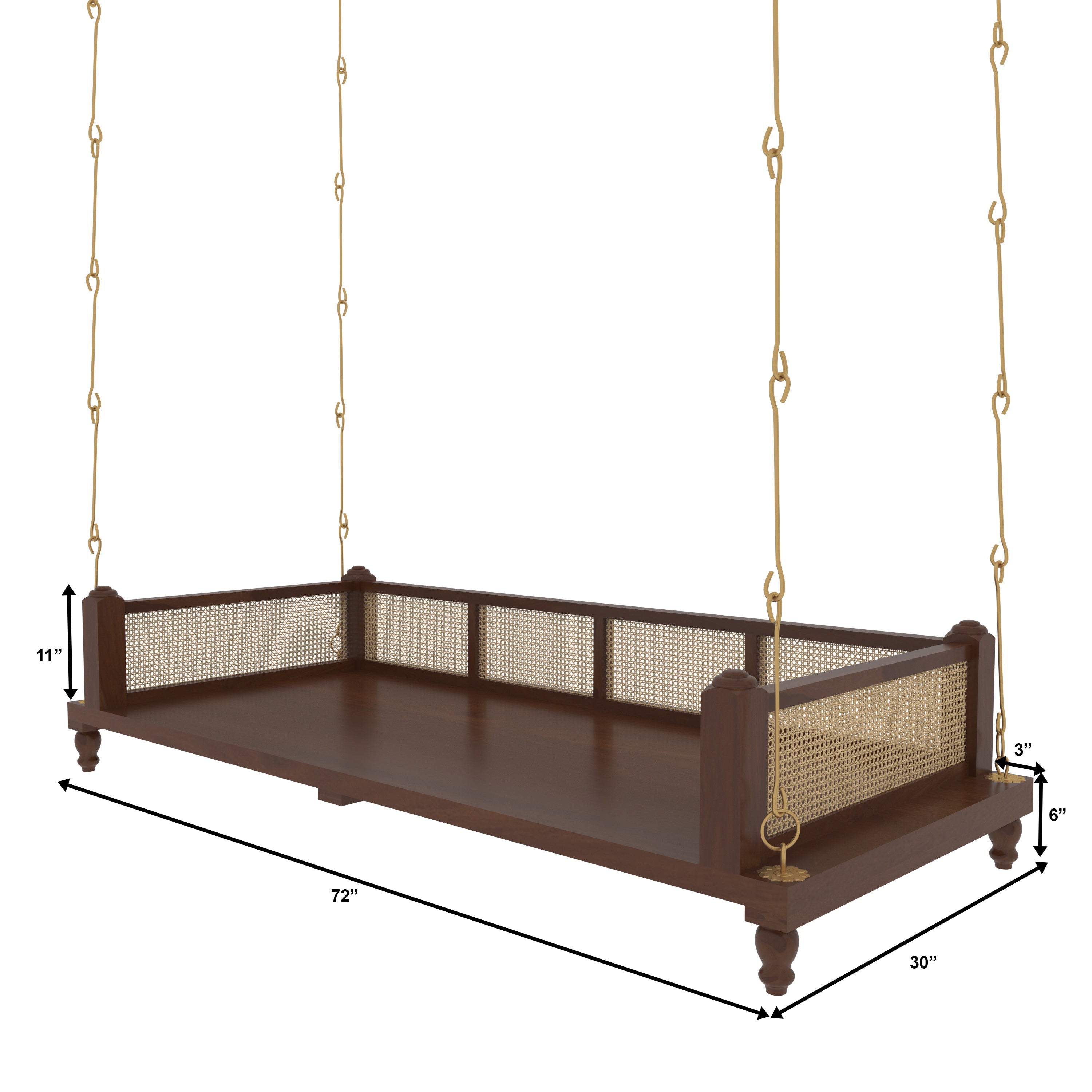 Elegant Wooden Swing for Home Interiors – Traditional Design with Cane Backrest Swing