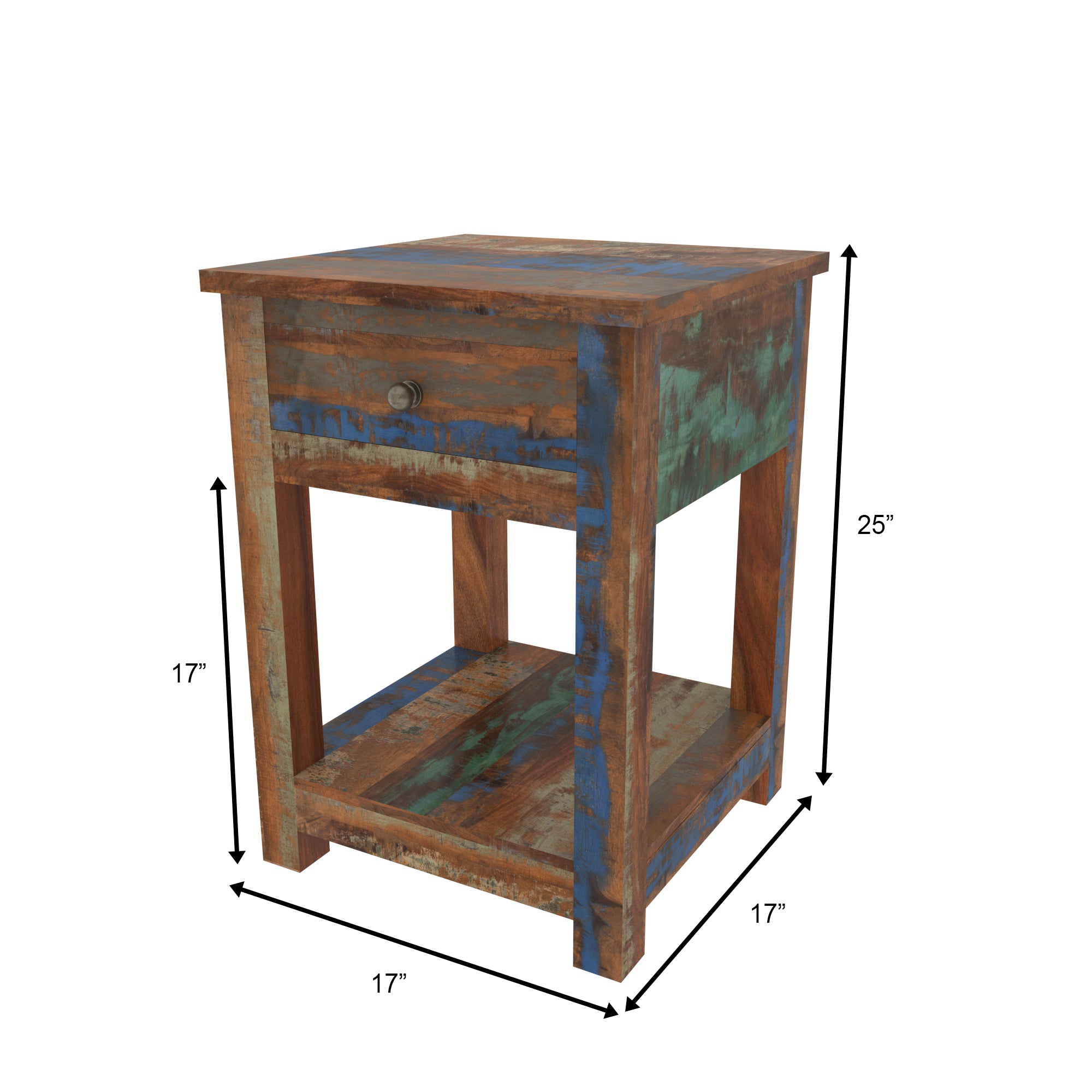 Colorful Reclaimed Wood Bedside Table - Nightstand with Drawer Bedside
