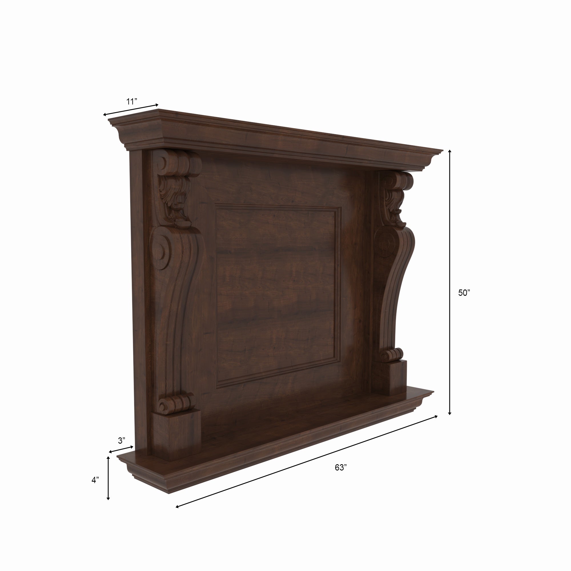 Hand-Carved Solid Wood Fireplace TV Wall Unit with Classic Mantel Shelf Fire Mantel