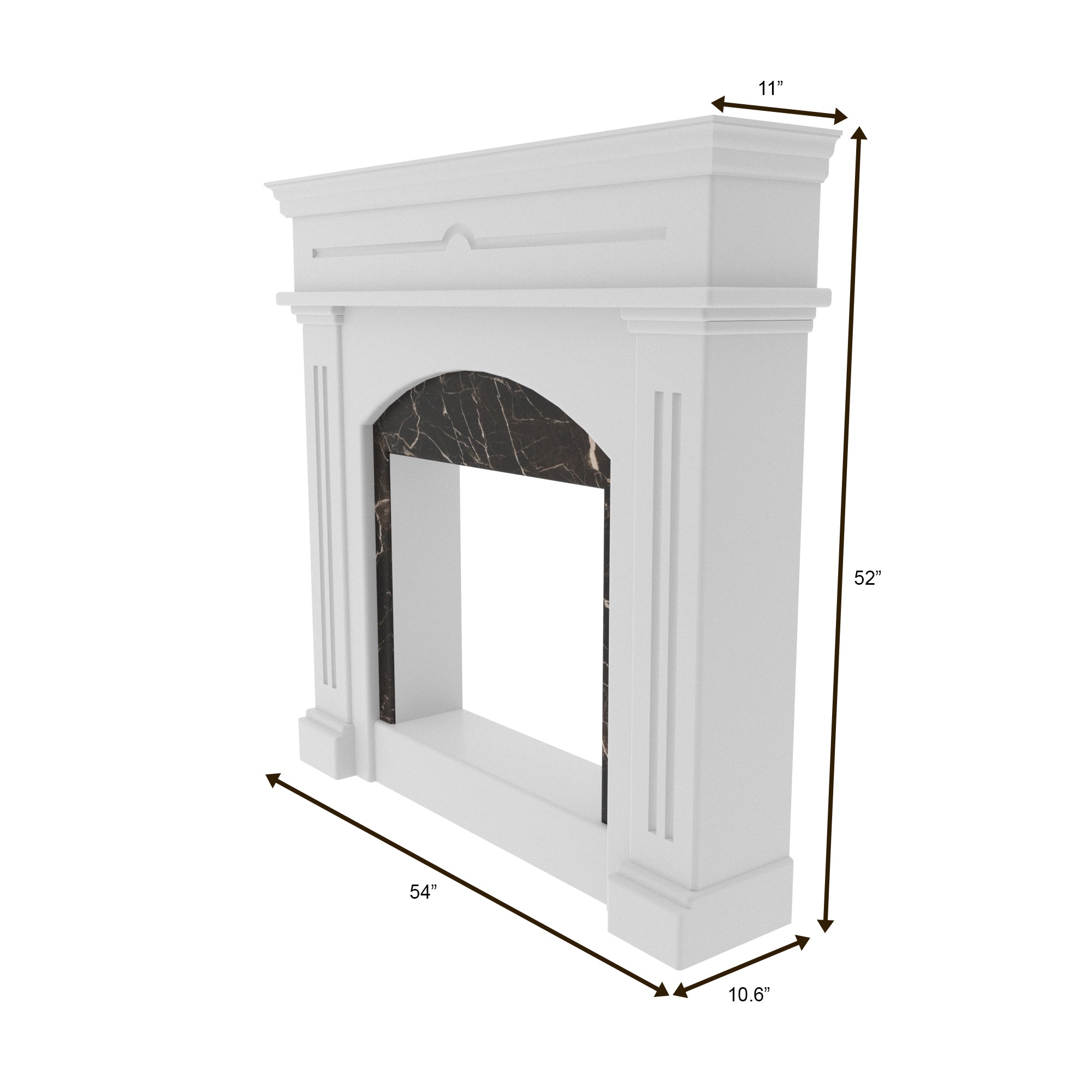 Traditional White Fireplace Mantel with Arched Opening and Fluted Columns Fire Mantel