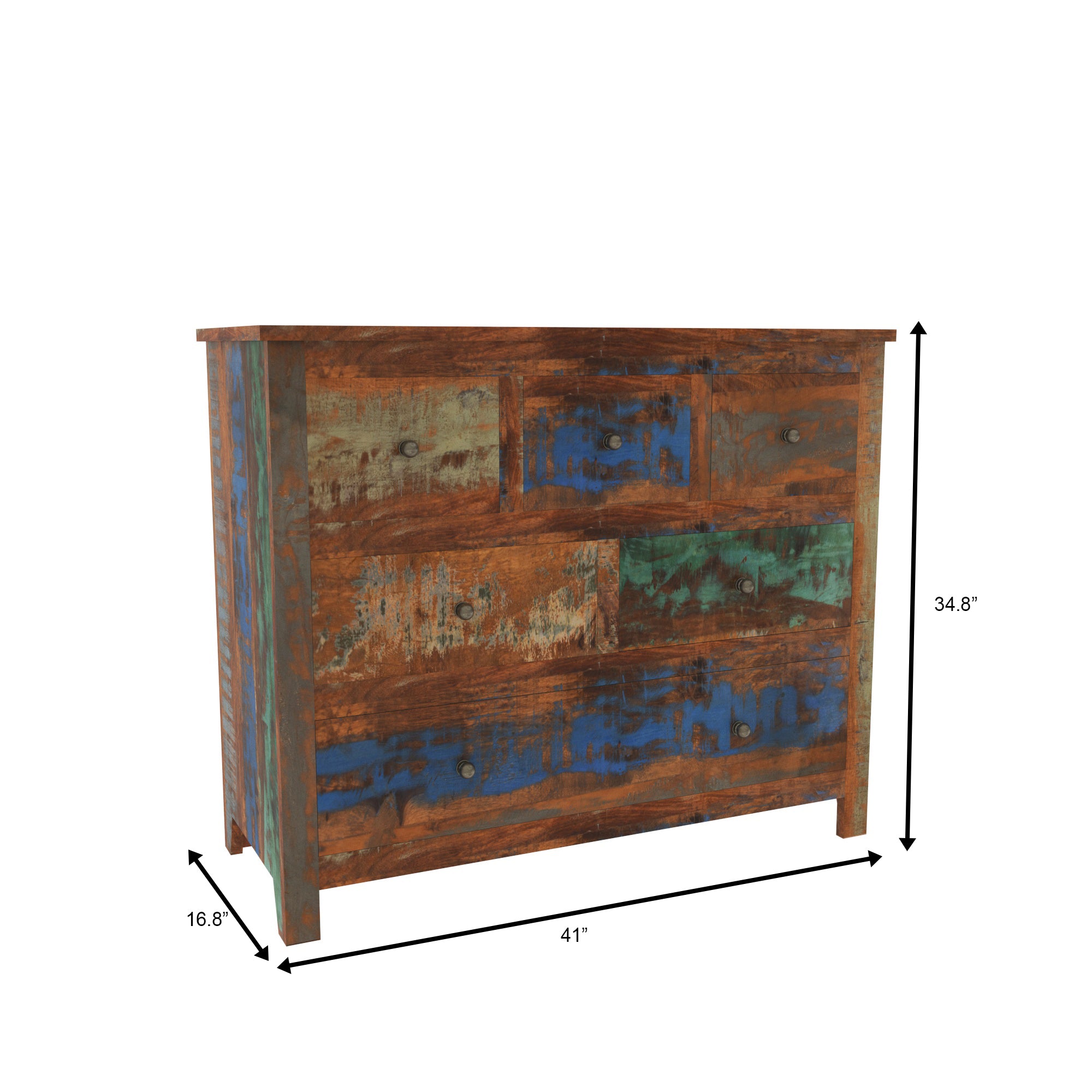 Colorful Reclaimed Wood Storage Chest - Rustic Drawer Cabinet Drawer's Chest