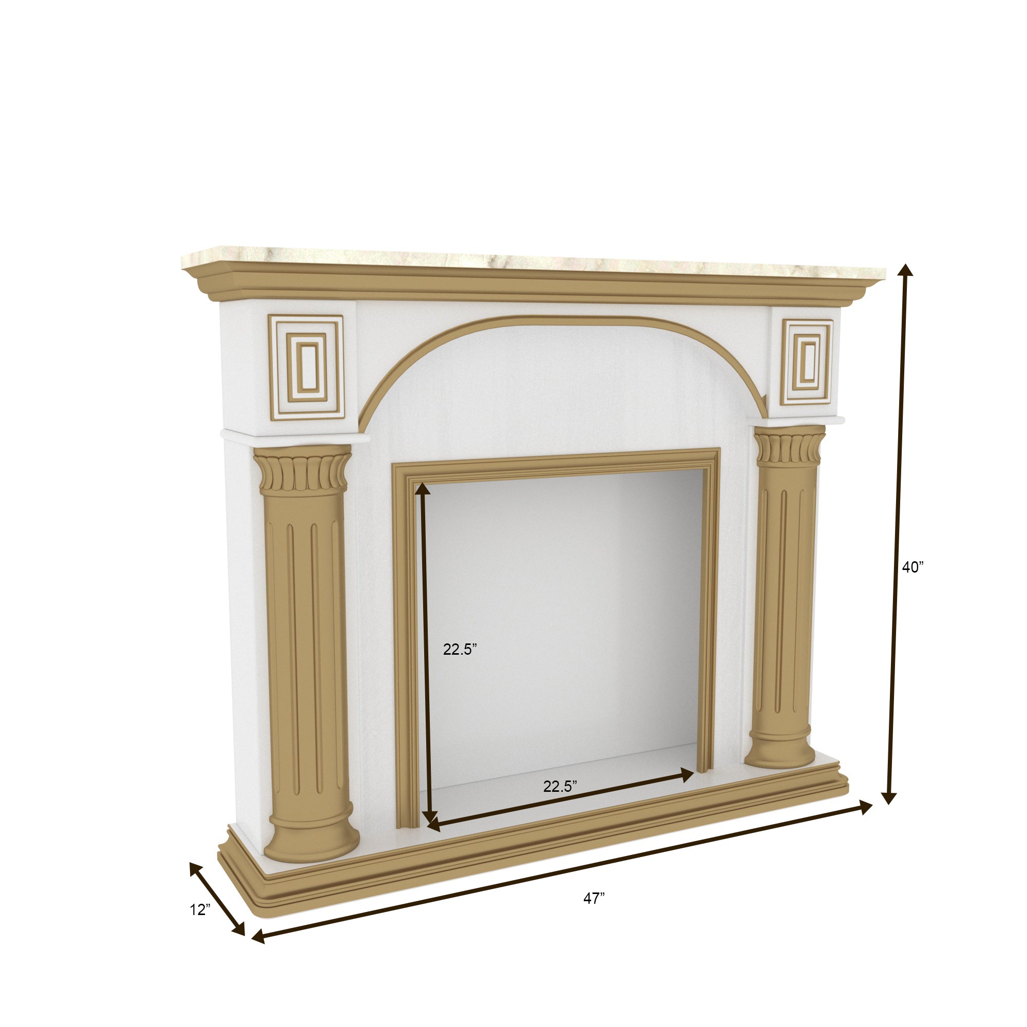 Elegant White Fireplace Mantel with Gold Trim - 47" Traditional Fire Surround Fire Mantel