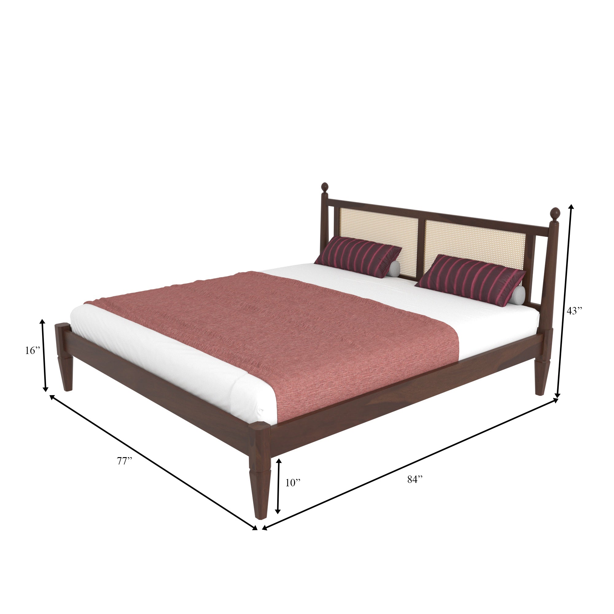 Cane Panel Bed with Decorative Finials Bed