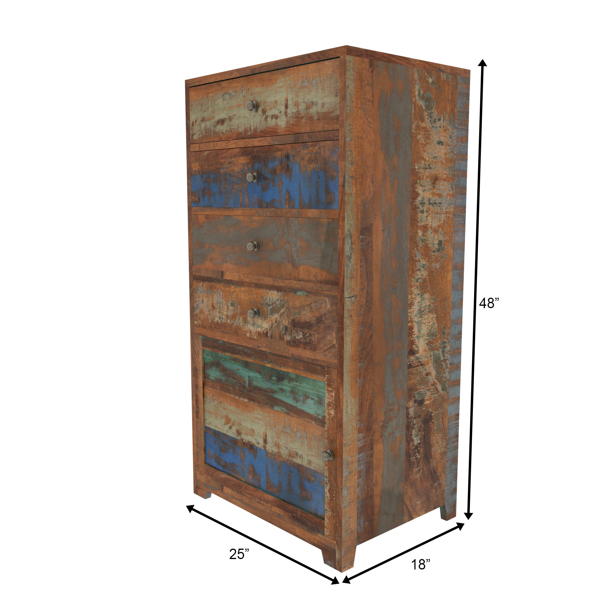 Colorful Reclaimed Wood Tall Cabinet - Vertical Storage Chest Drawer's Chest