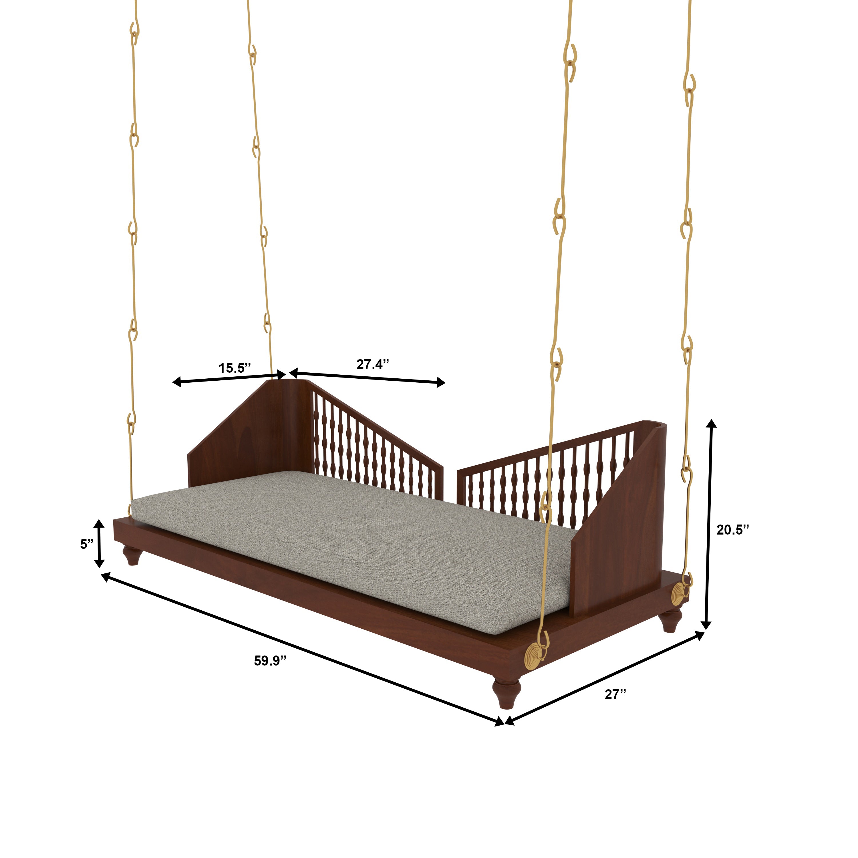 Elegant Wooden Swing with Spindle Backrest and Cushion – Classic Comfort for Modern Homes Swing