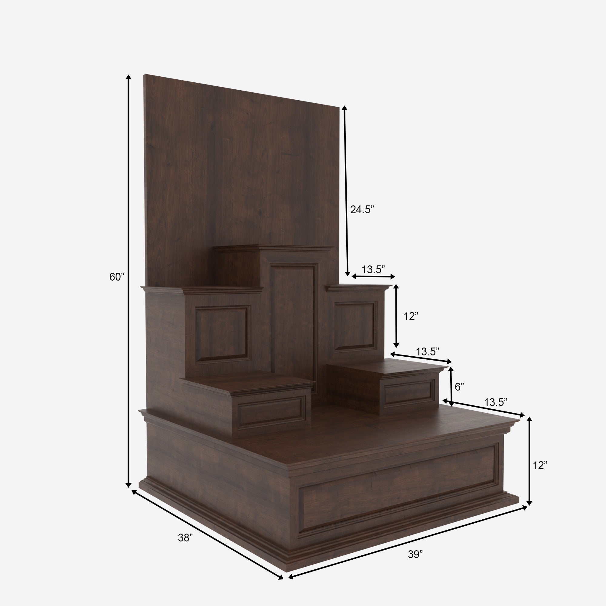 Wooden Freestanding Floor Altar with Tiered Platform & Tall Back Panel Altar