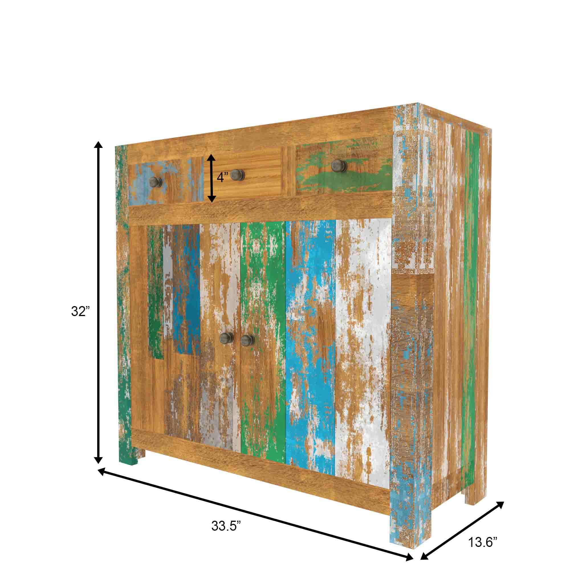 Colorful Reclaimed Wood Sideboard - Rustic Storage Cabinet Cupboard