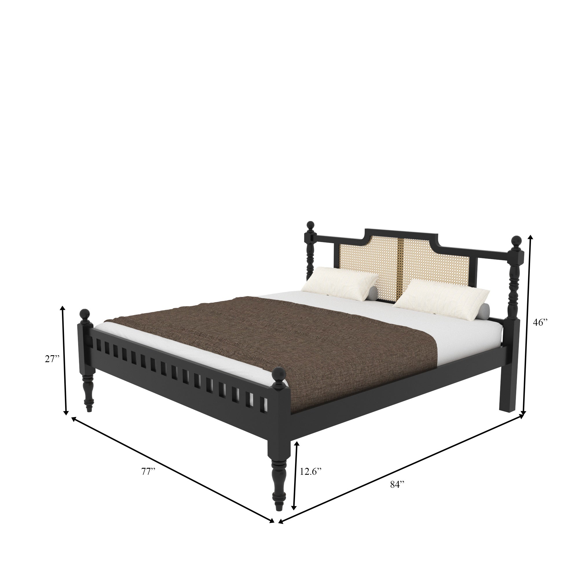 Heritage Bed with Ornate Posts & Curved Cane Headboard Bed