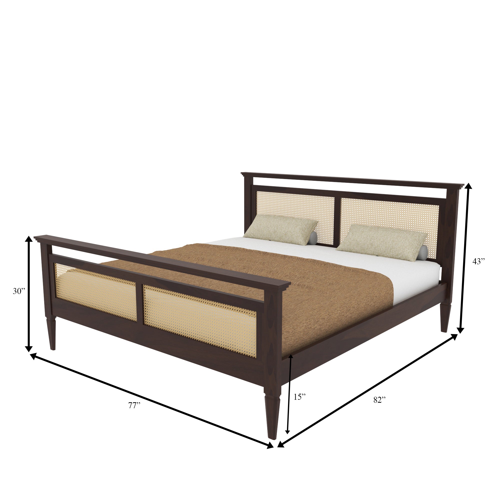 Dual Cane Panel Bed with Horizontal Top Rail Bed