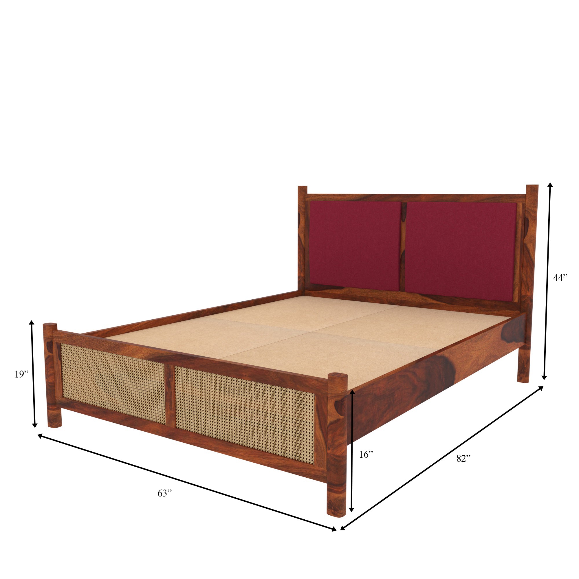 Upholstered Headboard Bed with Cane Panel Footboard Bed
