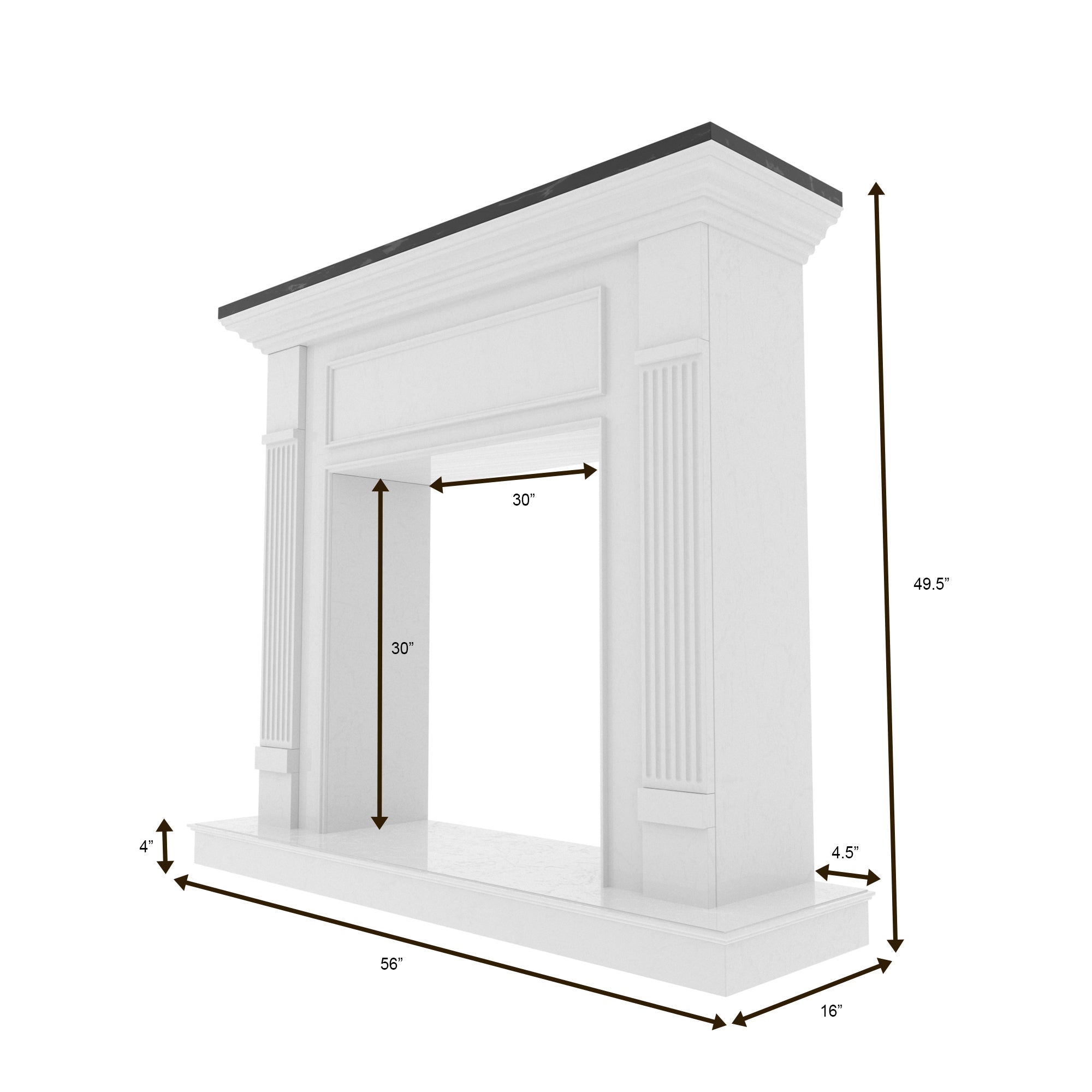 Traditional White Fireplace Mantel - 56" Classic Fluted Column Fire Surround Fire Mantel