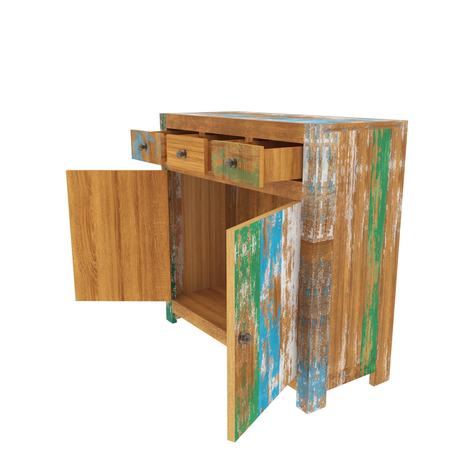 Colorful Reclaimed Wood Sideboard - Rustic Storage Cabinet Cupboard