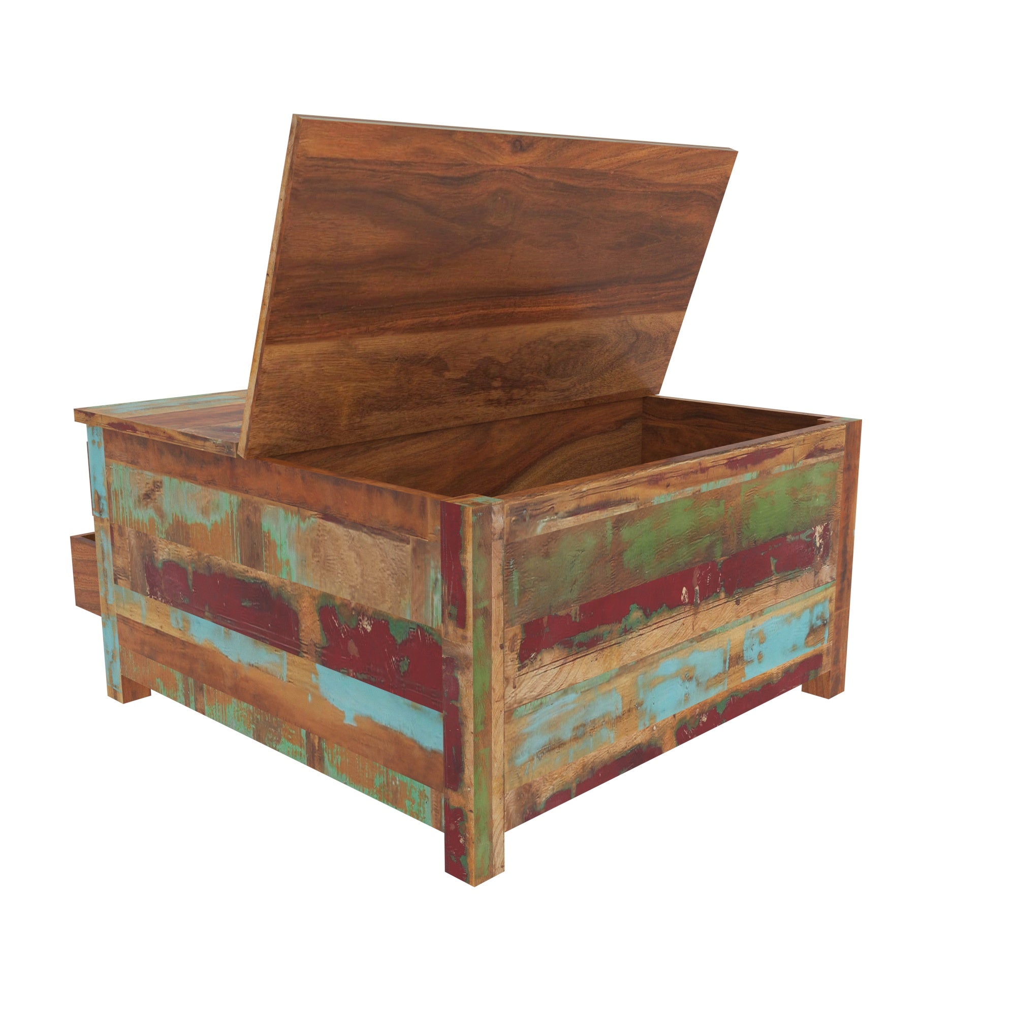 Colorful Reclaimed Wood Coffee Table - Storage Box Table Coffee Table