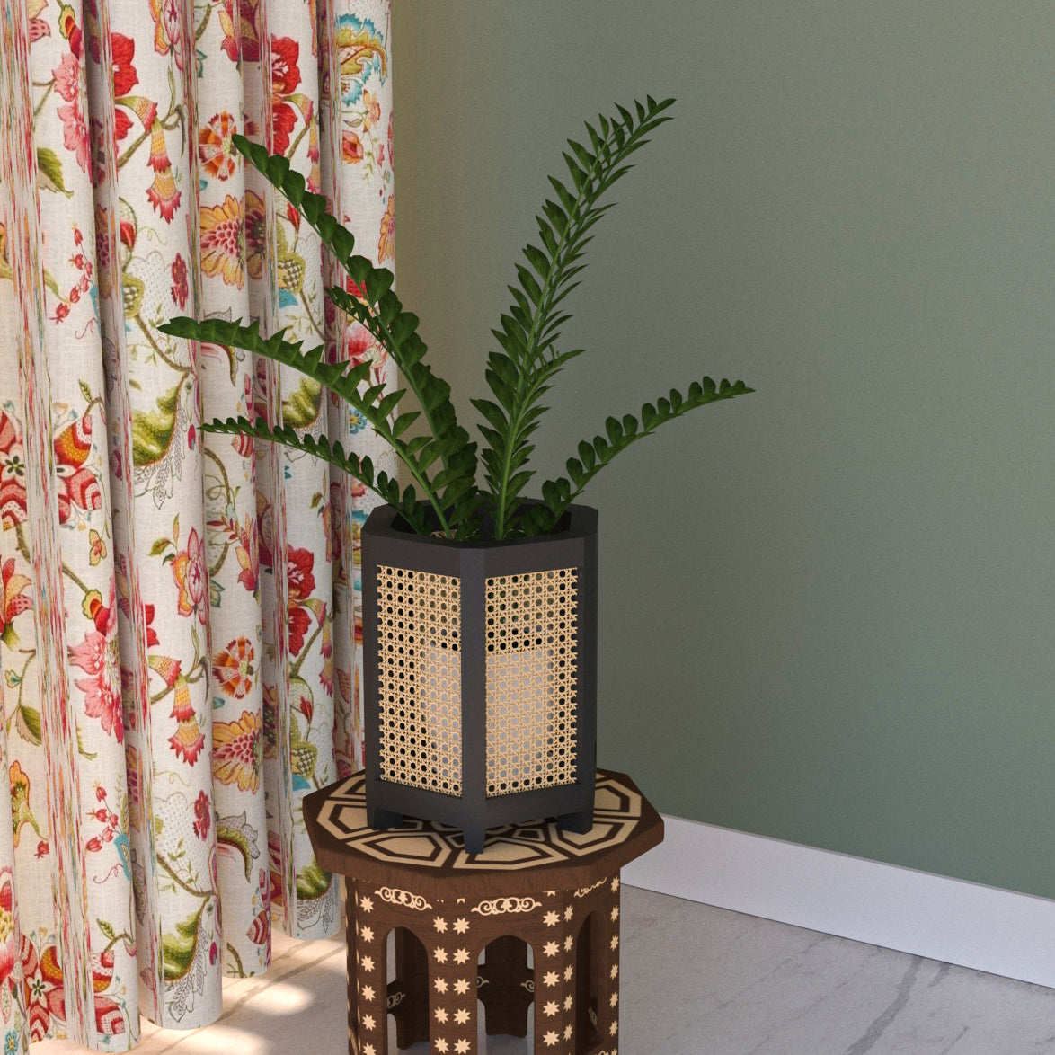 Premium Style Multi Angle Bob Black Soft Cane Wooden Flowerpot for Home Vase