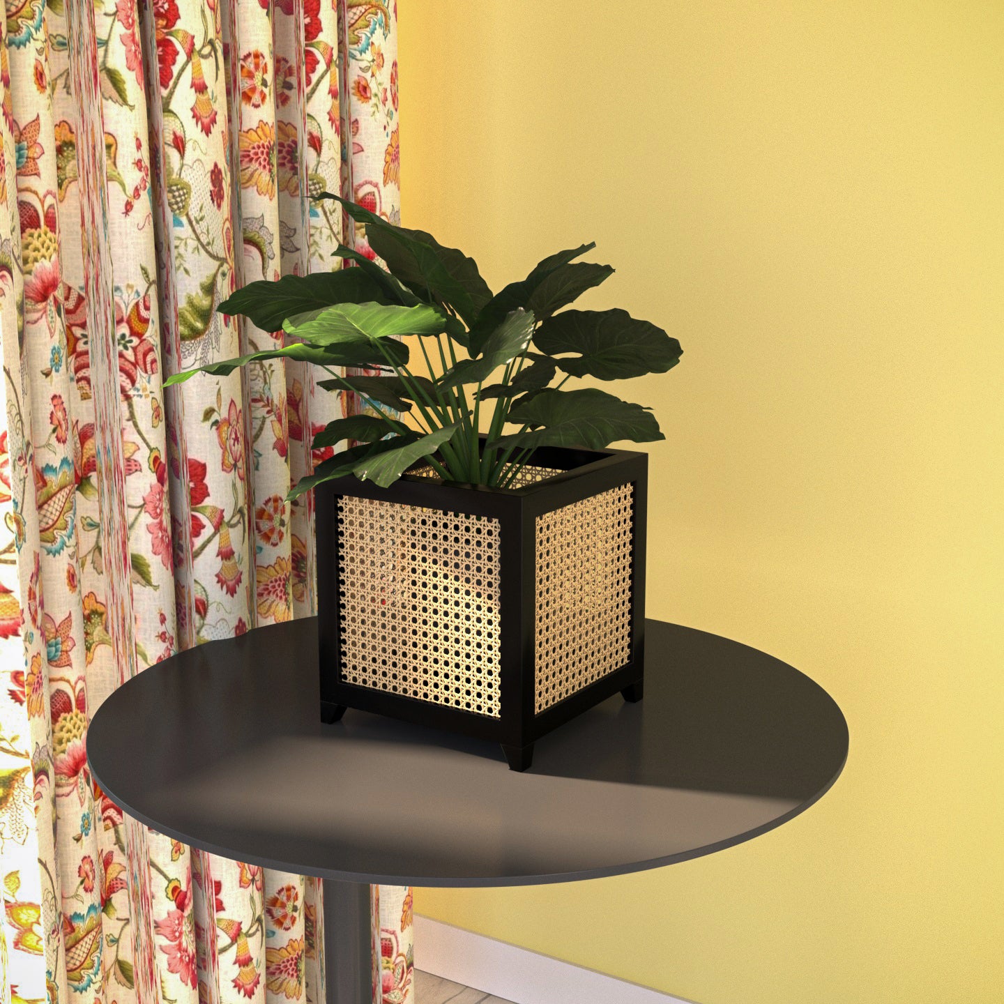 Premium Style Dark Black Soft Cane Wooden Flowerpot for Home Vase