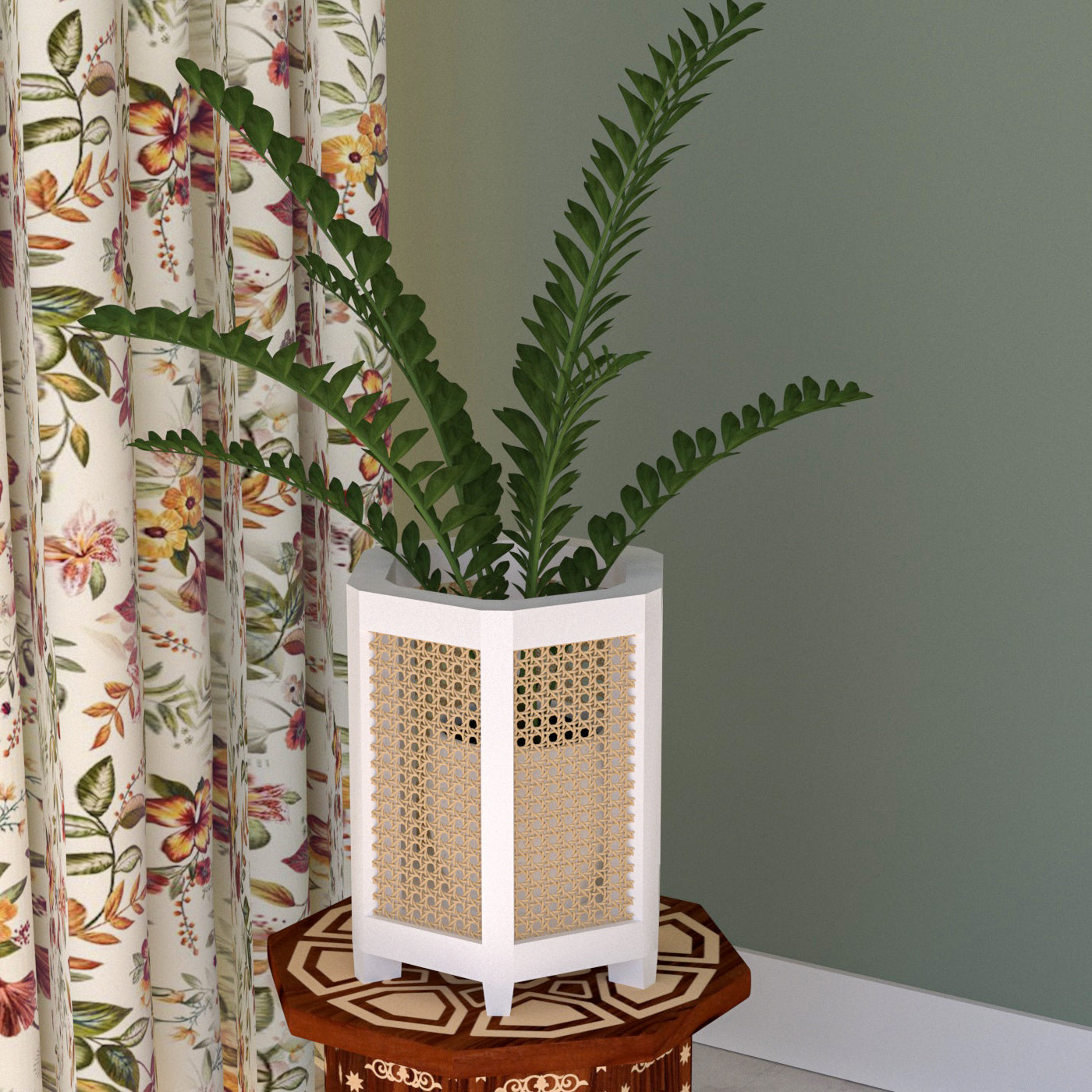 Premium Style Multi Angle Light White Soft Cane Wooden Flowerpot for Home Vase