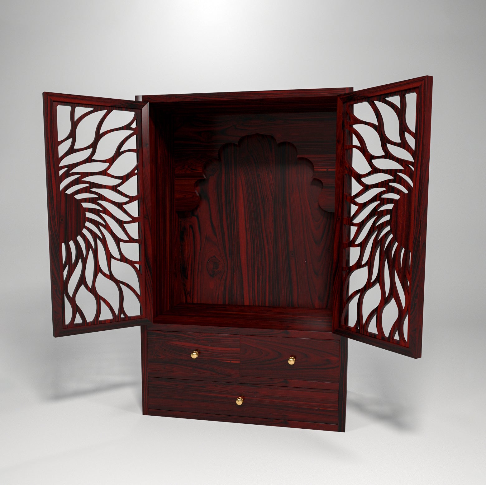 Sun rays dual door jali pattern teak wood temple Temple