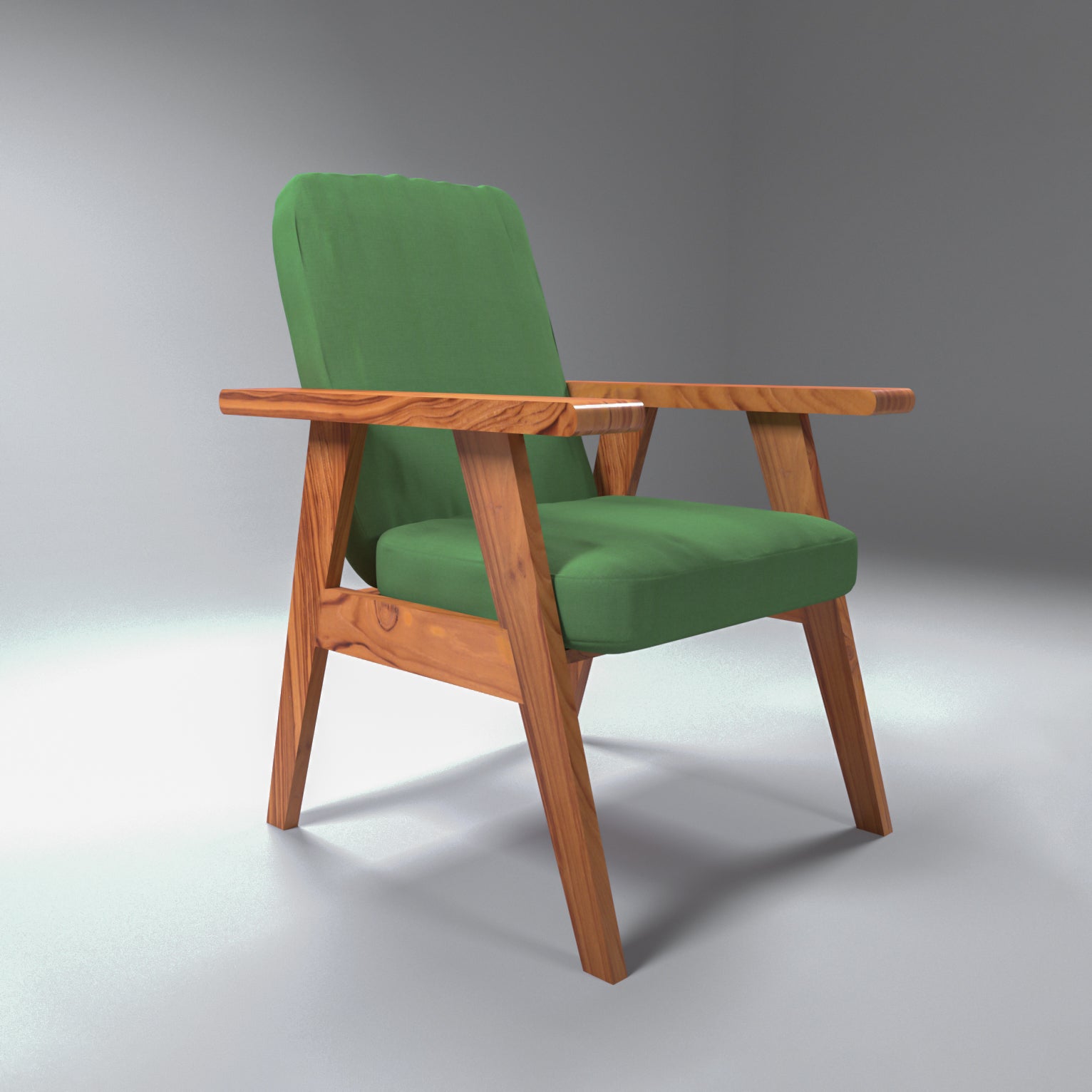 Green Upholstered Natural Teak Polish Arm Chair Arm Chair