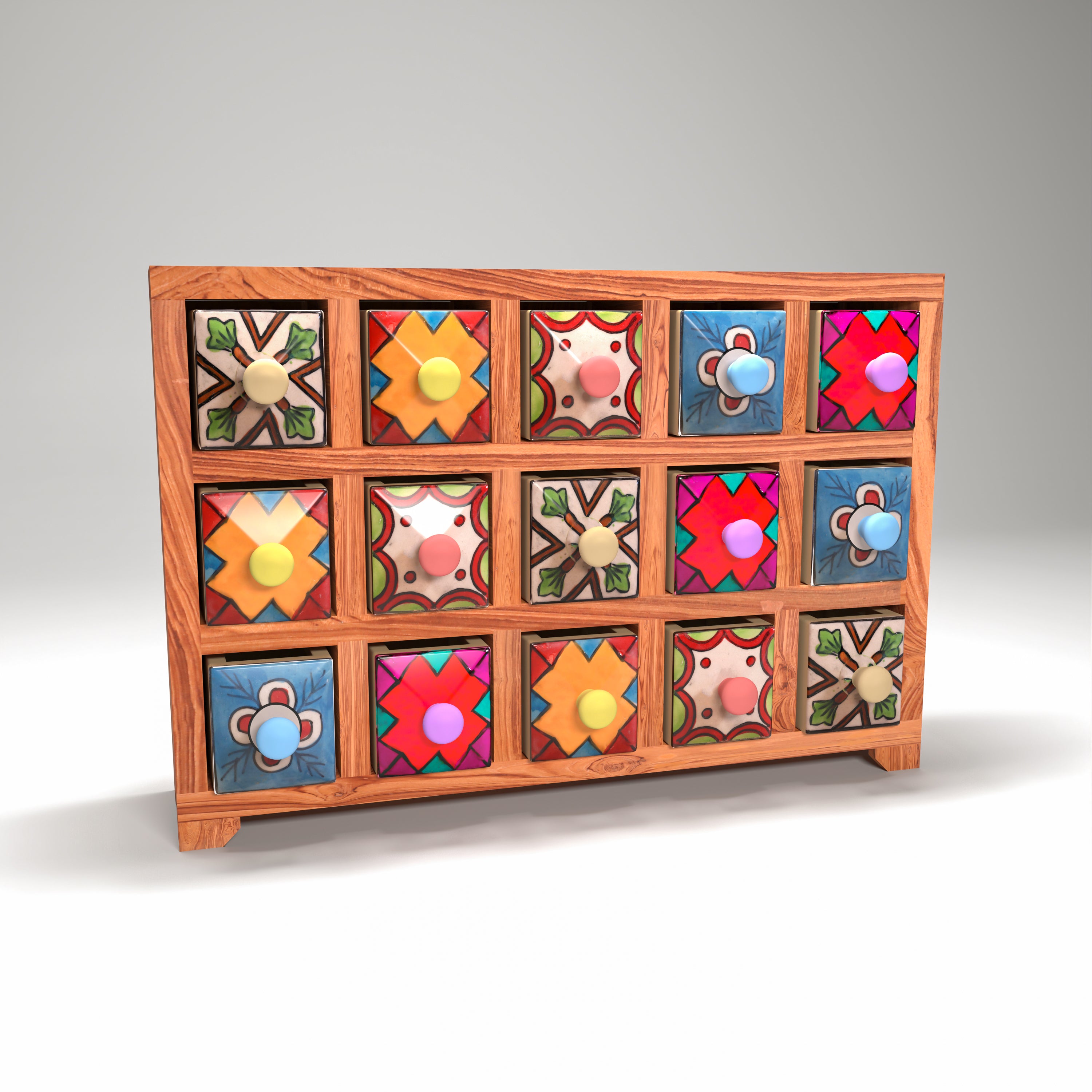 Natural Polish 15 Drawer Ceramic Chest Desk Organizer