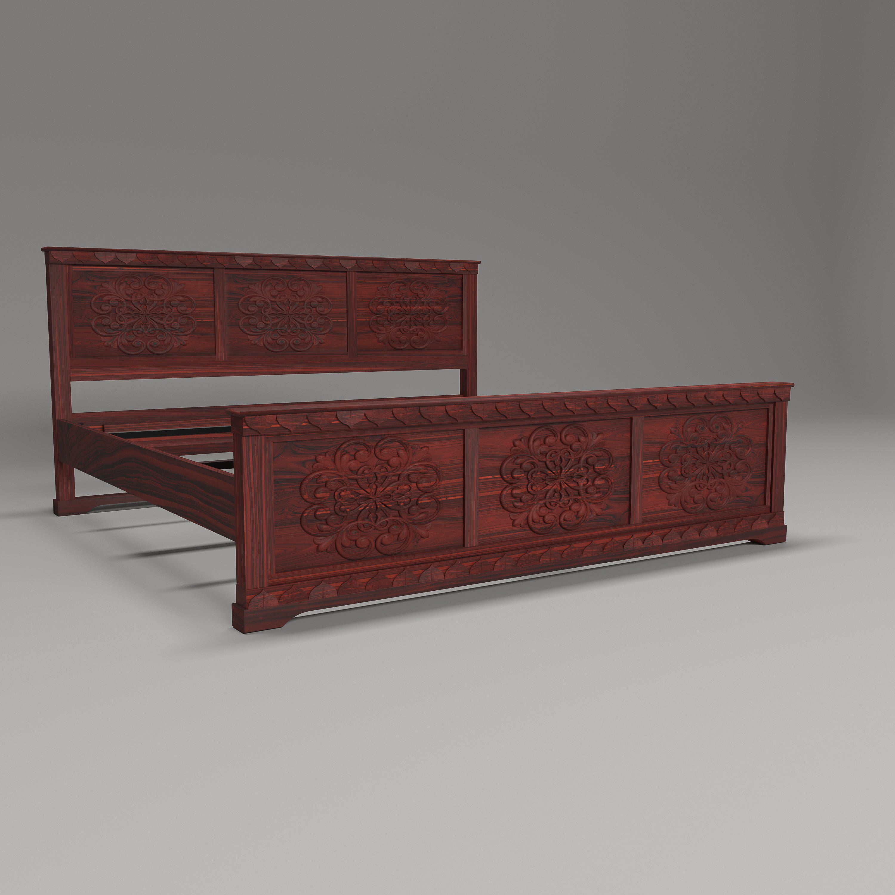 Solid wood Flower Carved Bed (Teak wood) Bed