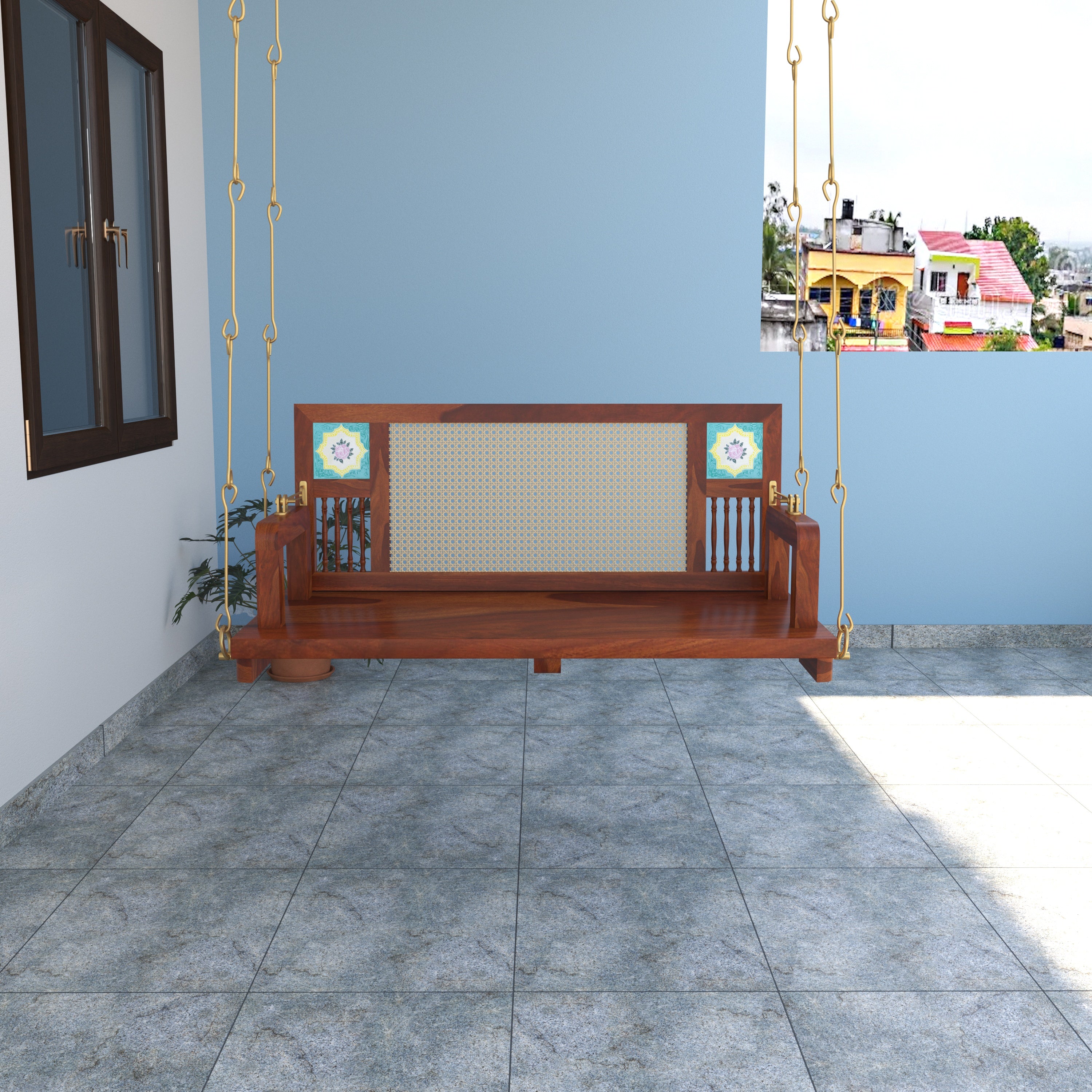 Natural Brown Polished Cane back Swing Swing