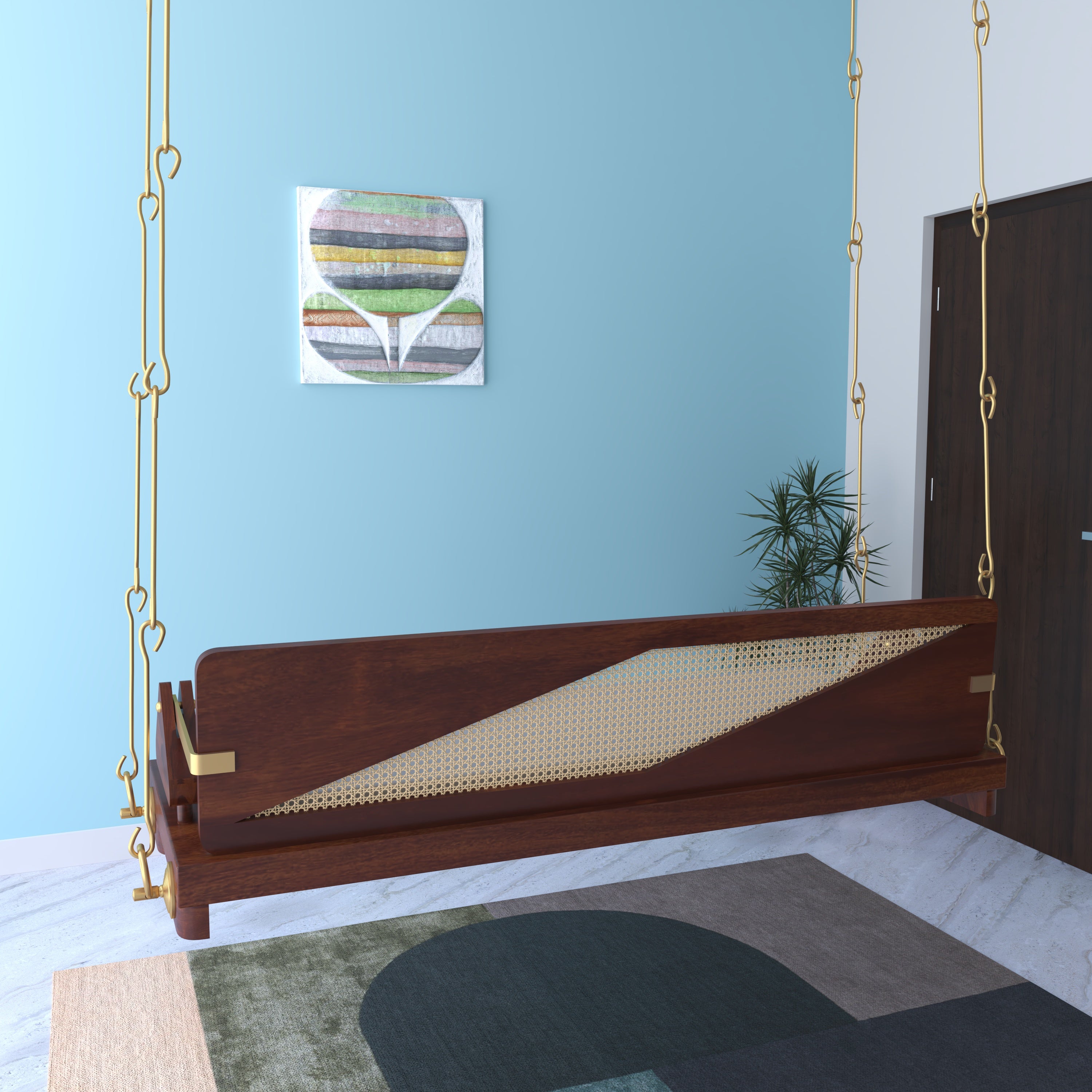 Modern Wooden Indoor Swing with Minimalist Design in Cozy Living Room Swing