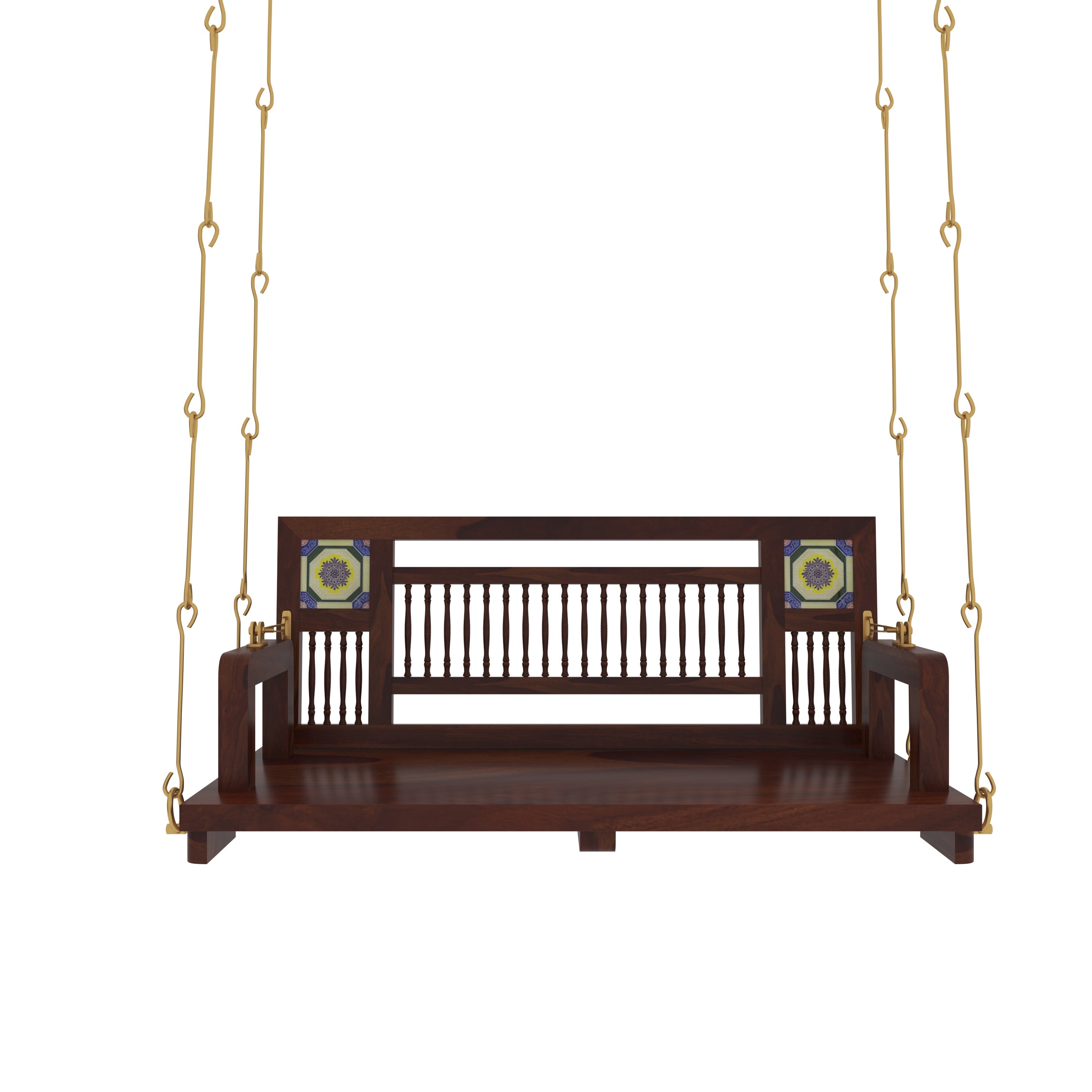 Traditional Wooden Swing with Ceramic Tile Inlays in Contemporary Living Room Swing