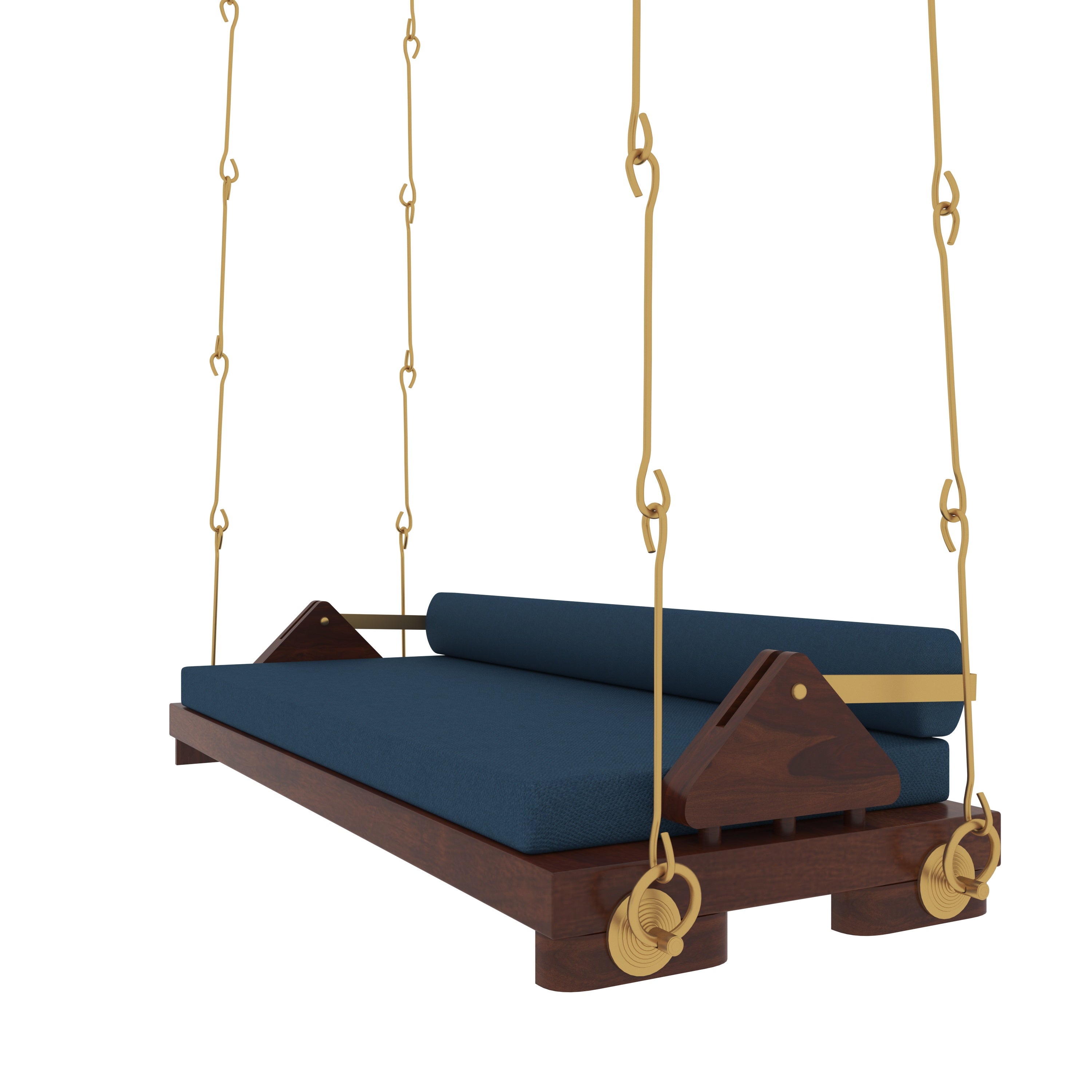 Minimalist Wooden Swing with Blue Cushions – Perfect Under Stair Jhula for Modern Interiors Swing