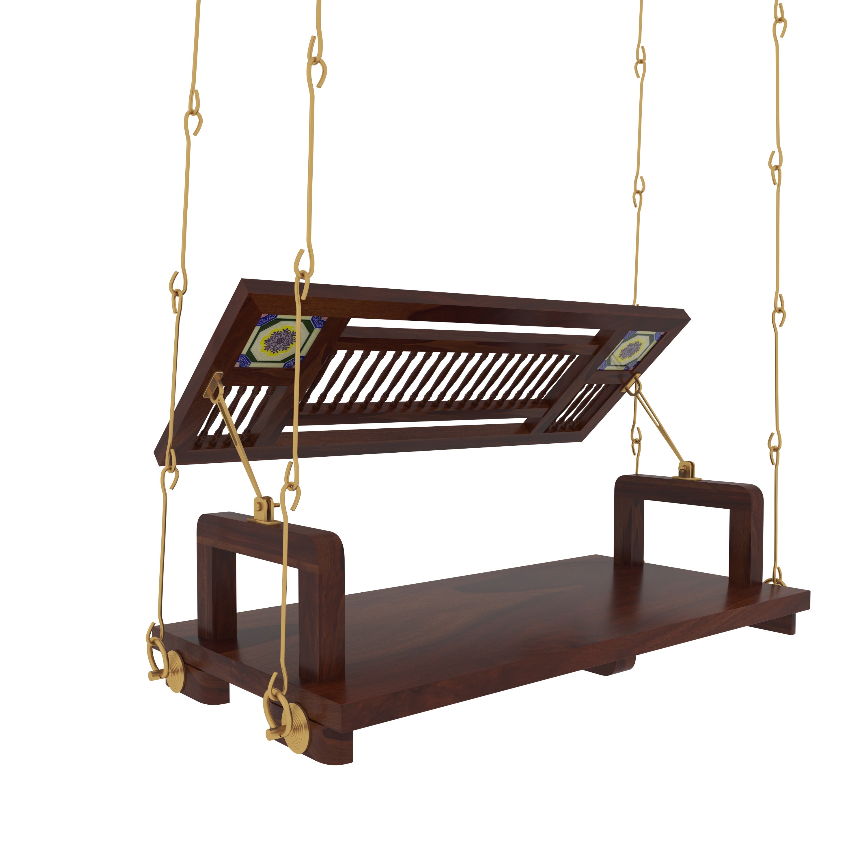Traditional Wooden Swing with Ceramic Tile Inlays in Contemporary Living Room Swing