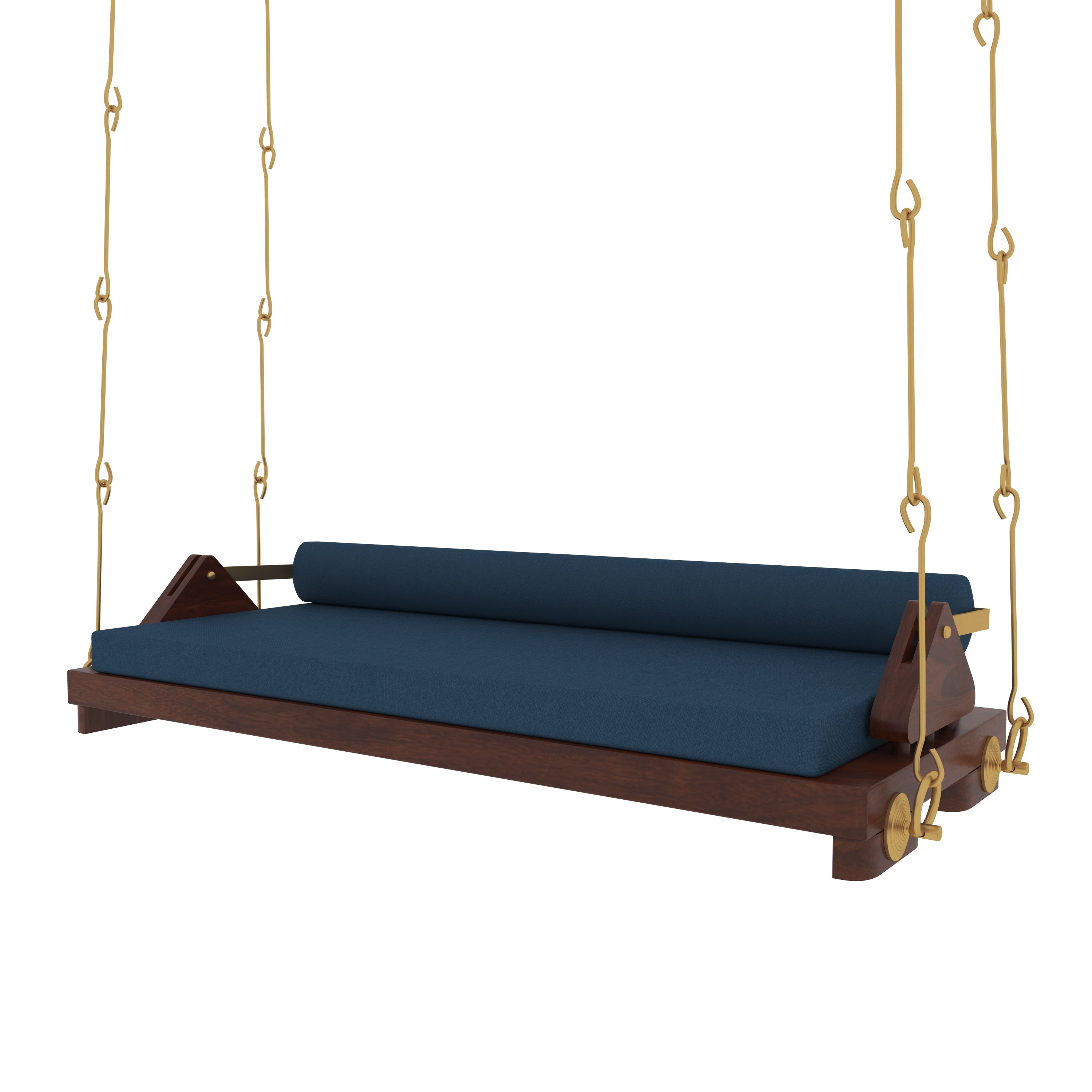 Minimalist Wooden Swing with Blue Cushions – Perfect Under Stair Jhula for Modern Interiors Swing