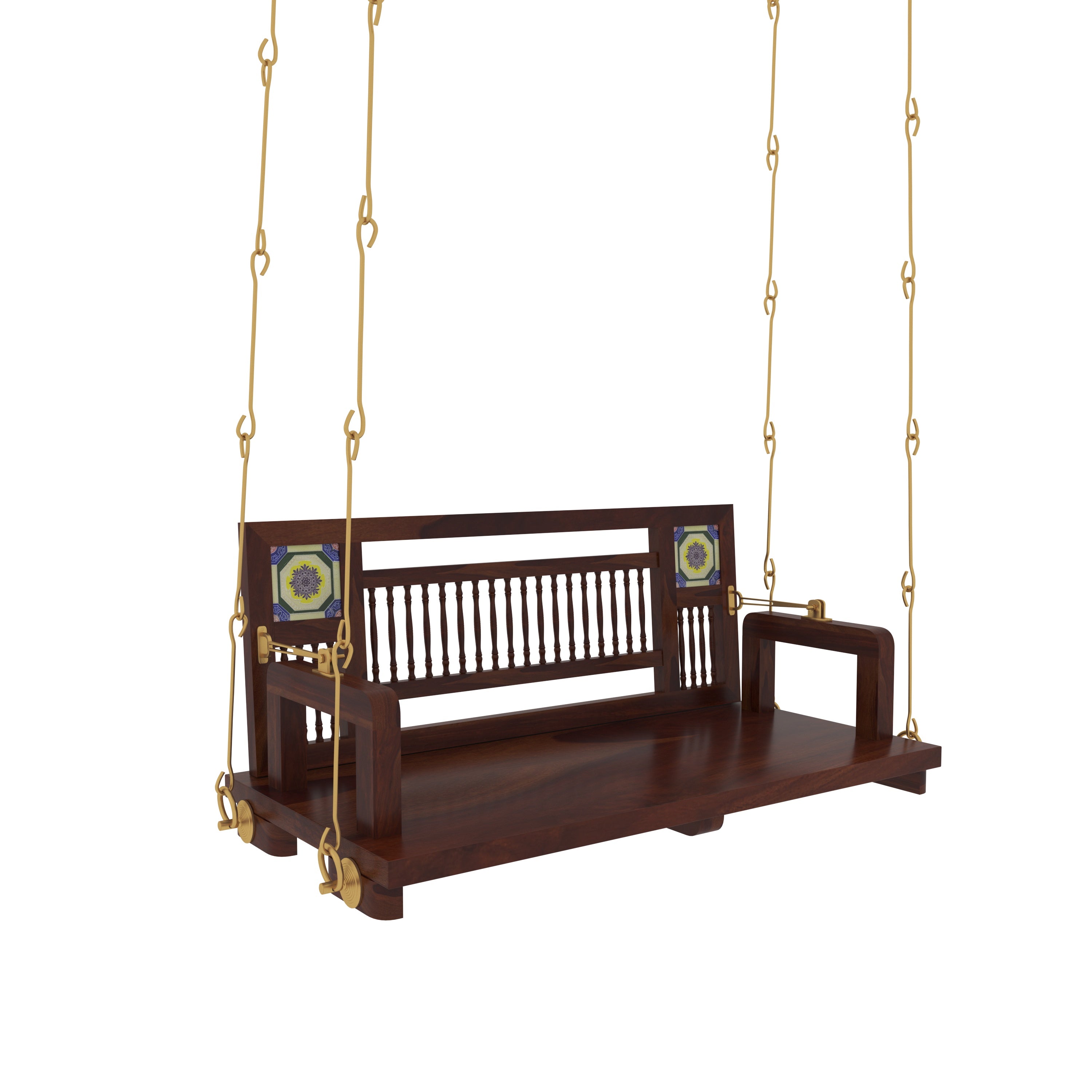 Traditional Wooden Swing with Ceramic Tile Inlays in Contemporary Living Room Swing