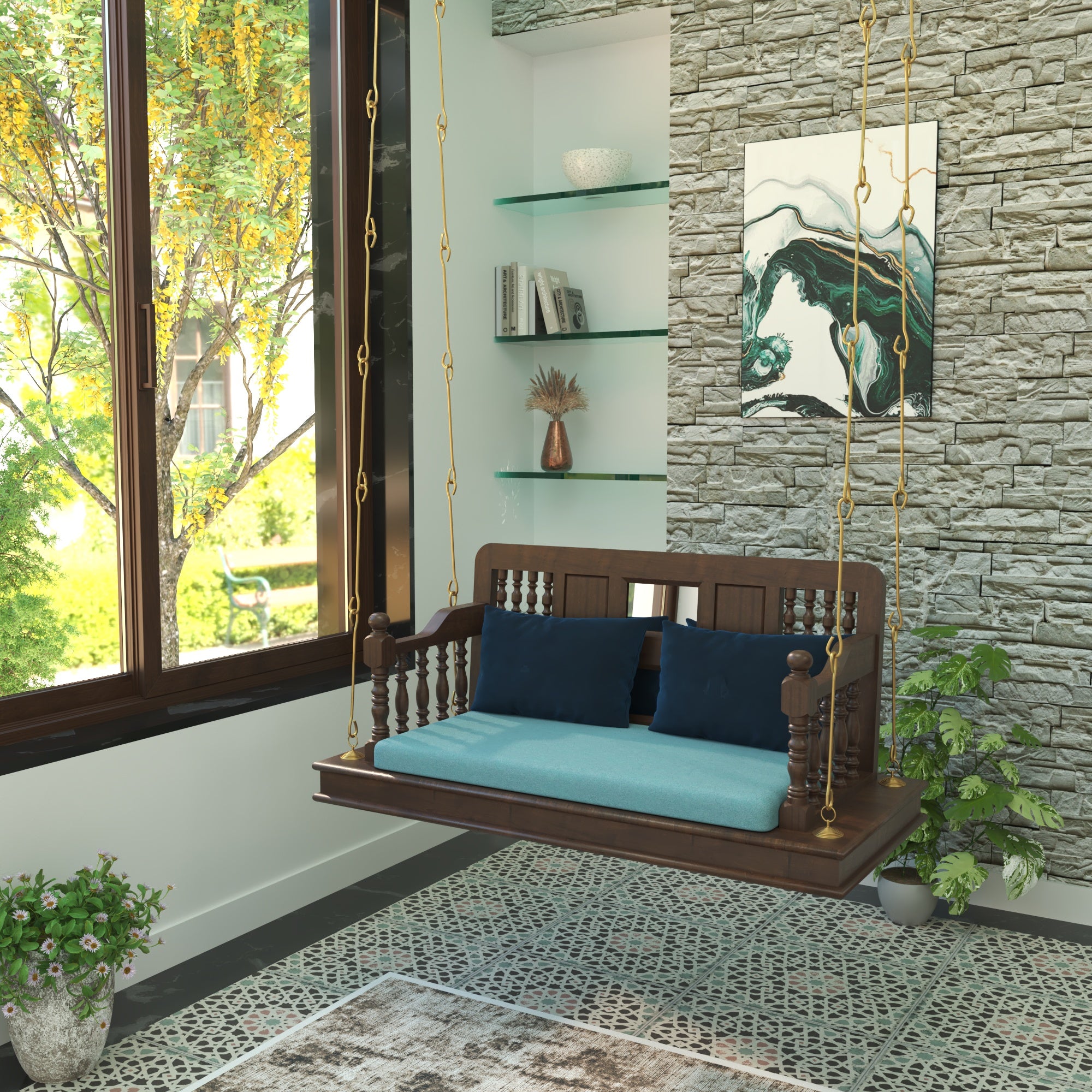 Colonial Spindle Arm Hanging Swing Swing