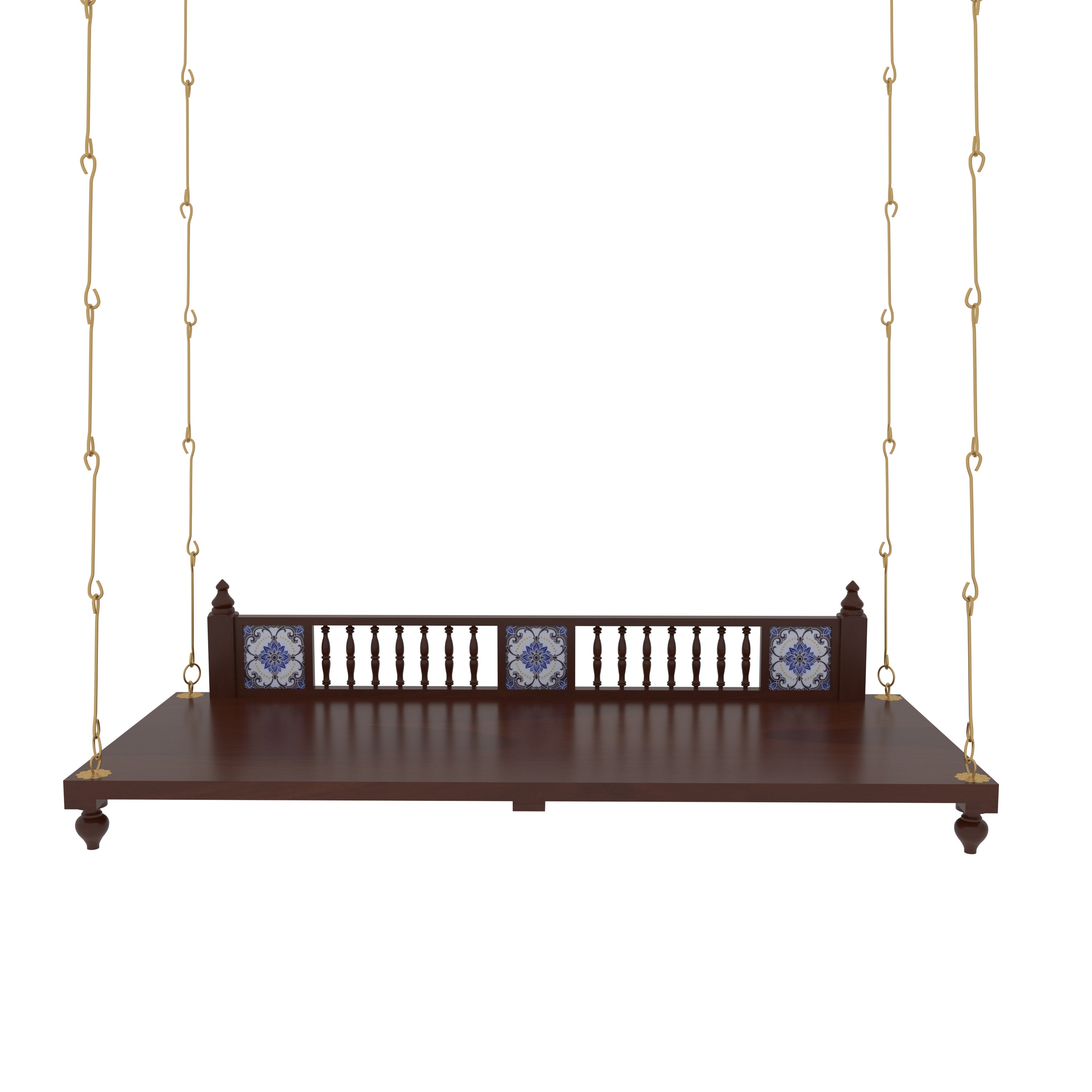 Elegant Wooden Jhula for Home | Handcrafted Indoor Swing with Brass Chains Swing