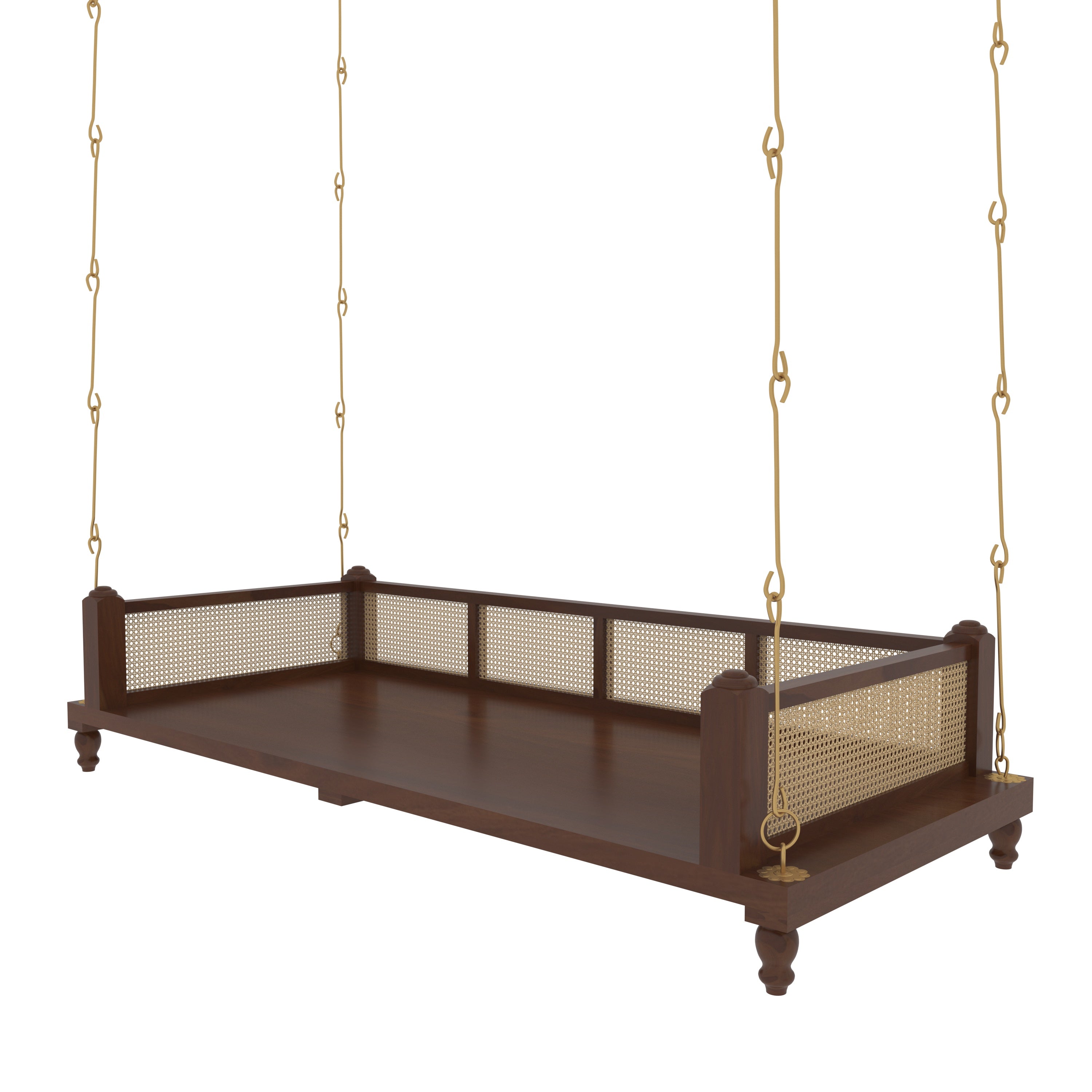 Elegant Wooden Swing for Home Interiors – Traditional Design with Cane Backrest Swing