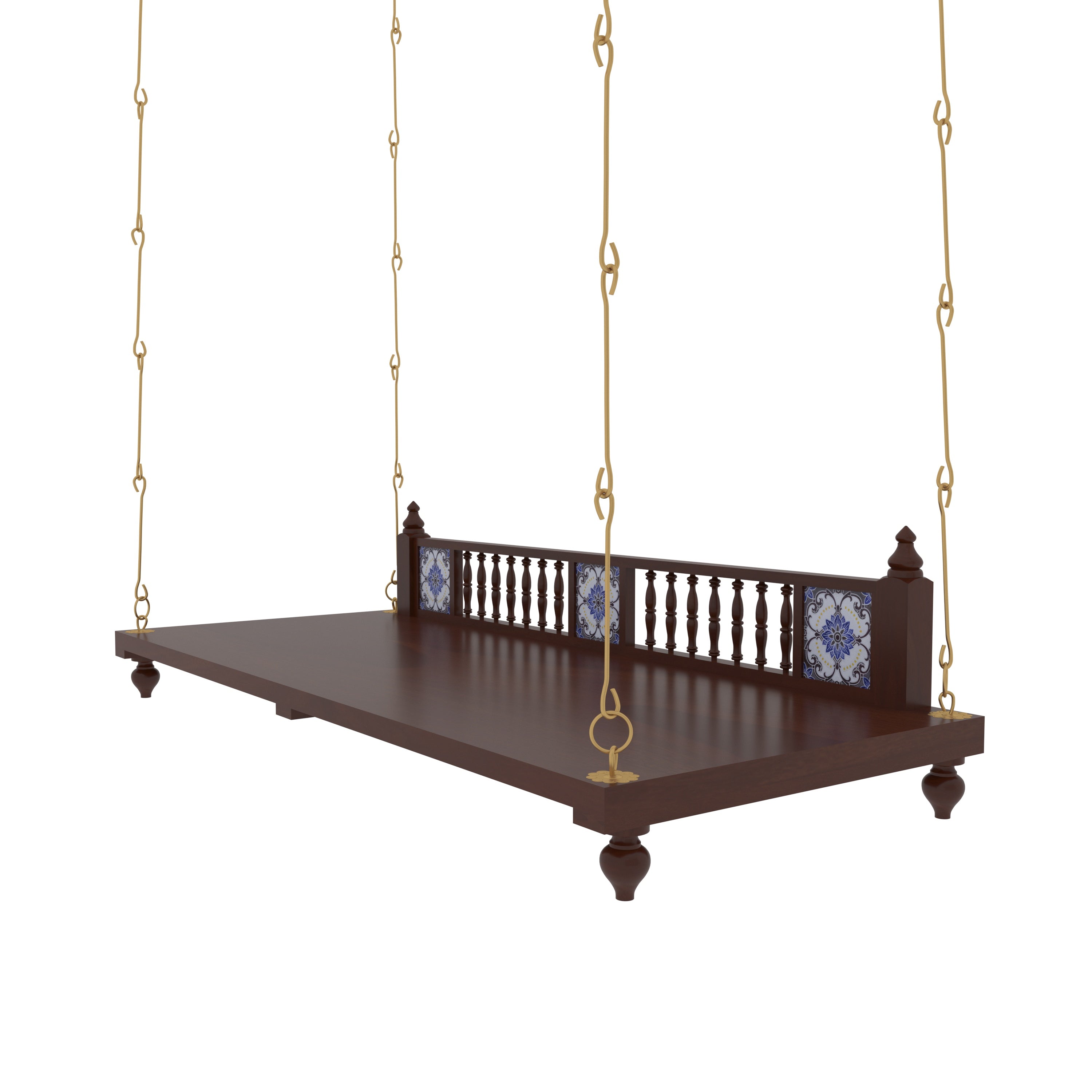 Elegant Wooden Jhula for Home | Handcrafted Indoor Swing with Brass Chains Swing