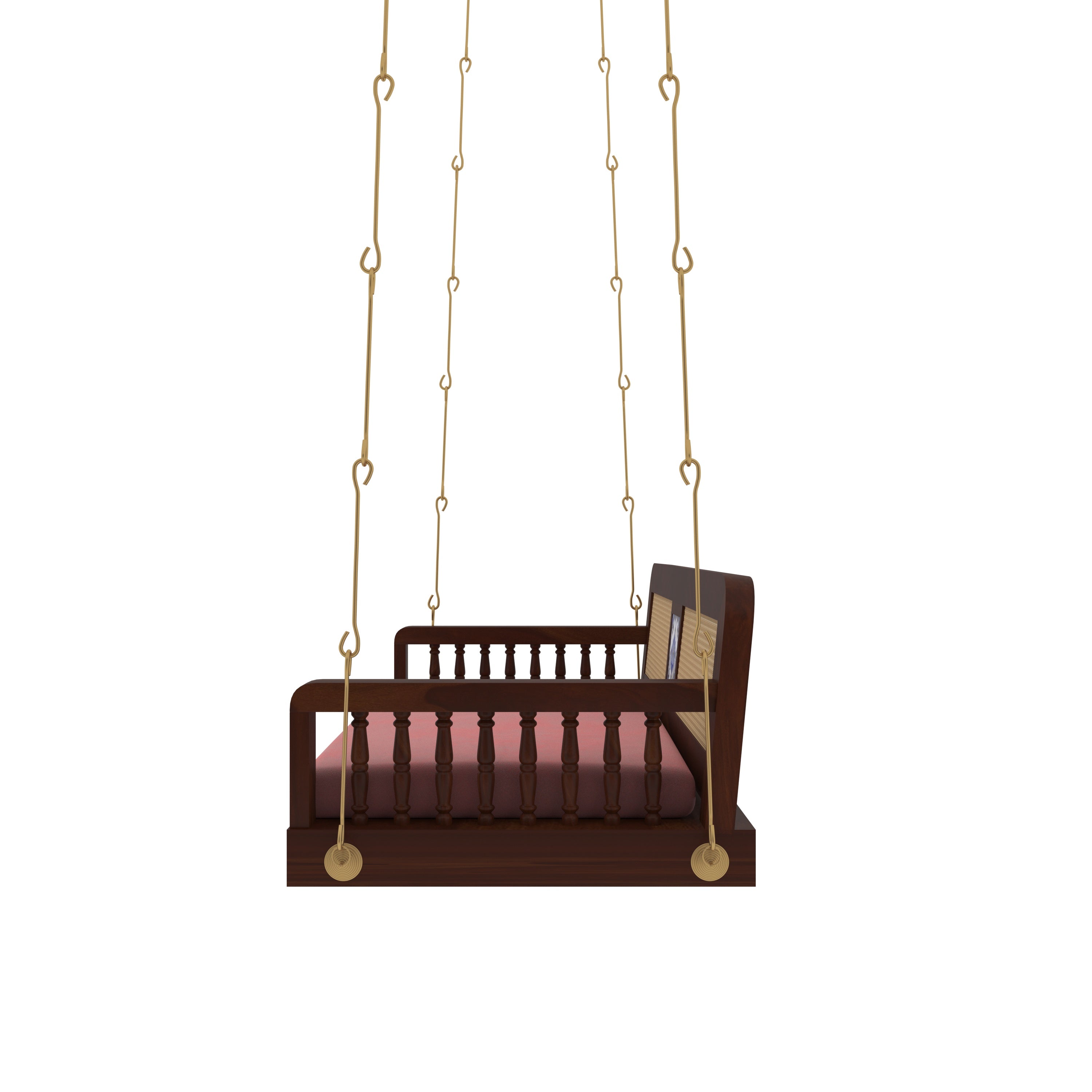 Classic Wooden Swing with Cane Backrest and Cushioned Seating – Indoor Jhula for Home Swing
