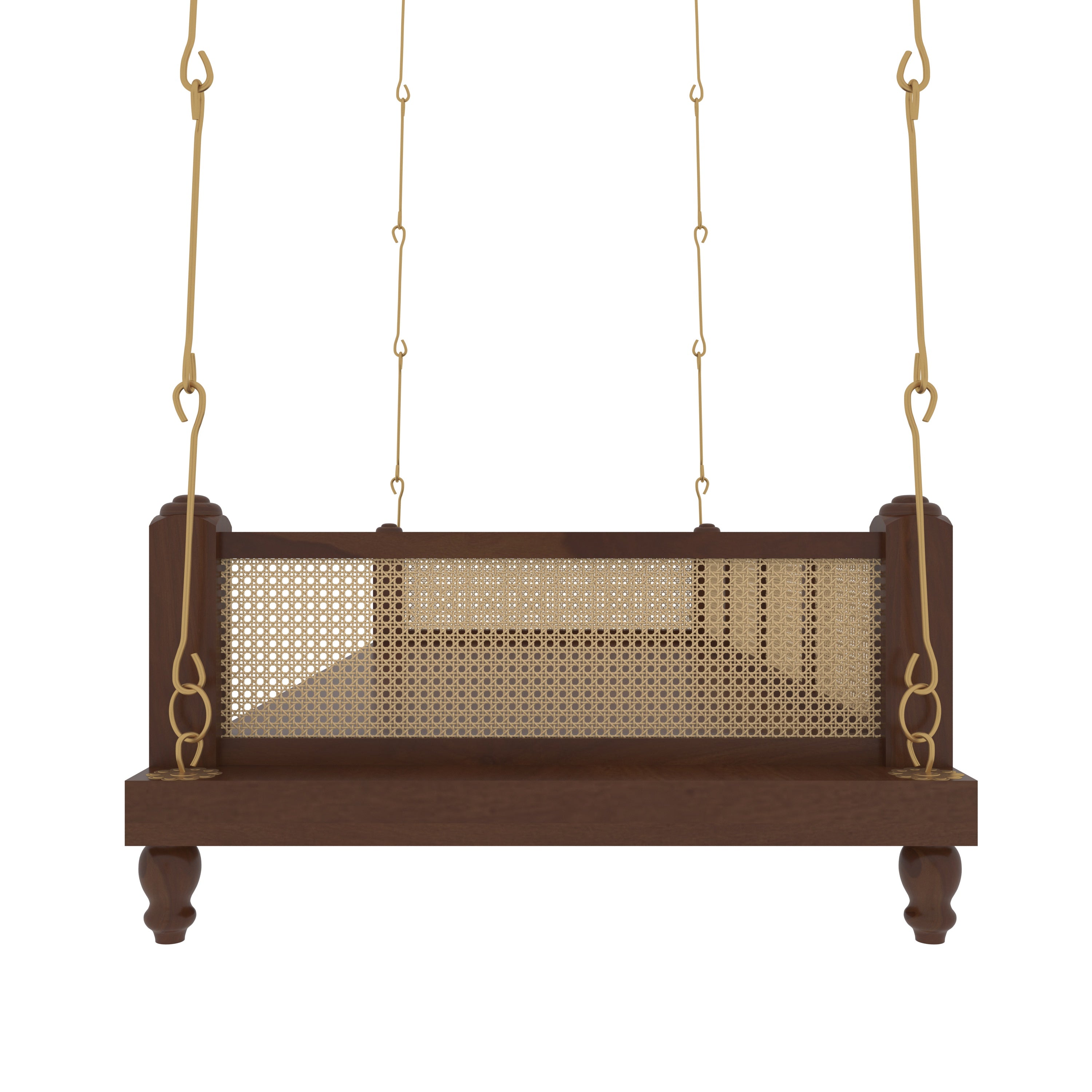 Elegant Wooden Swing for Home Interiors – Traditional Design with Cane Backrest Swing