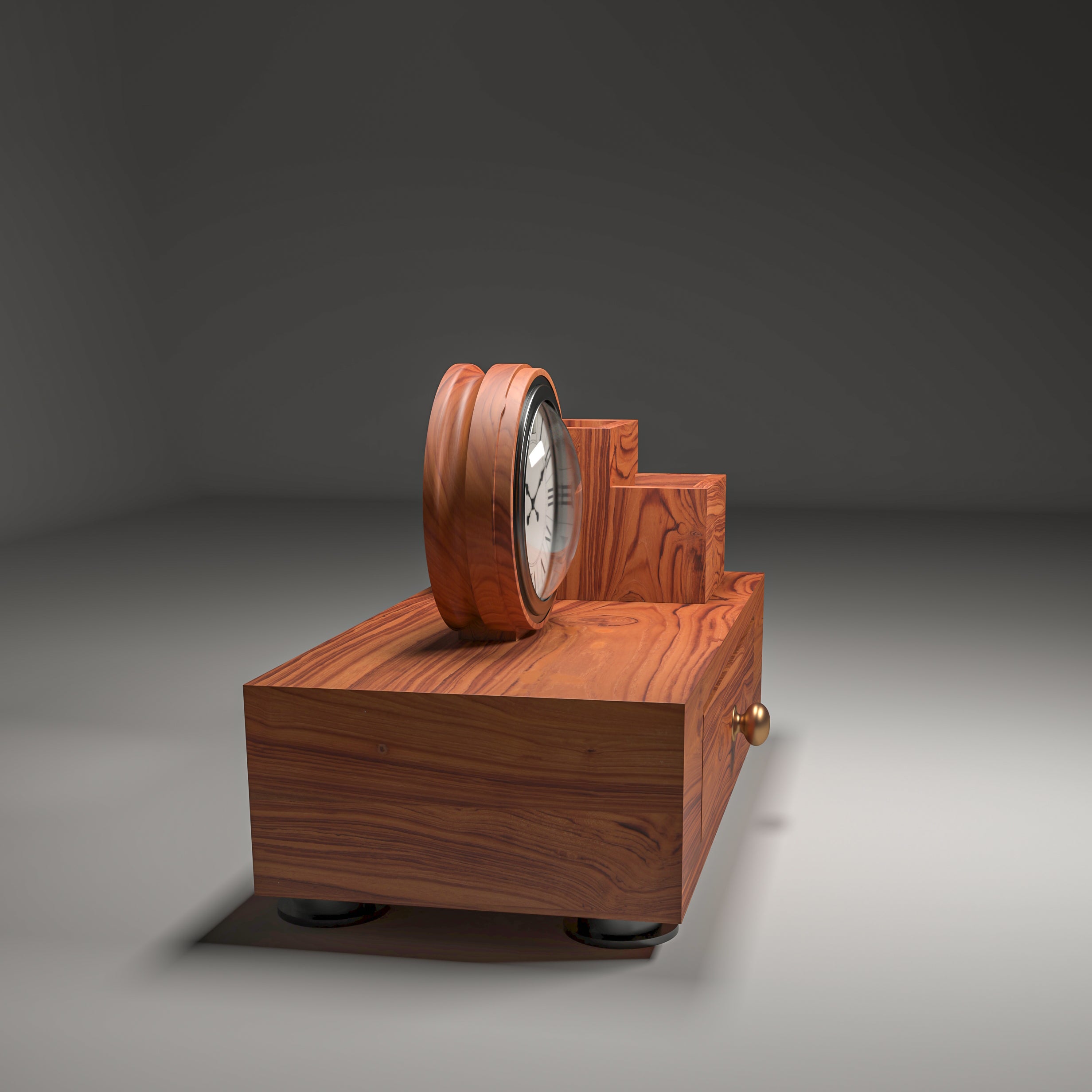 Teak wood Organiser with Clock Desk Organizer