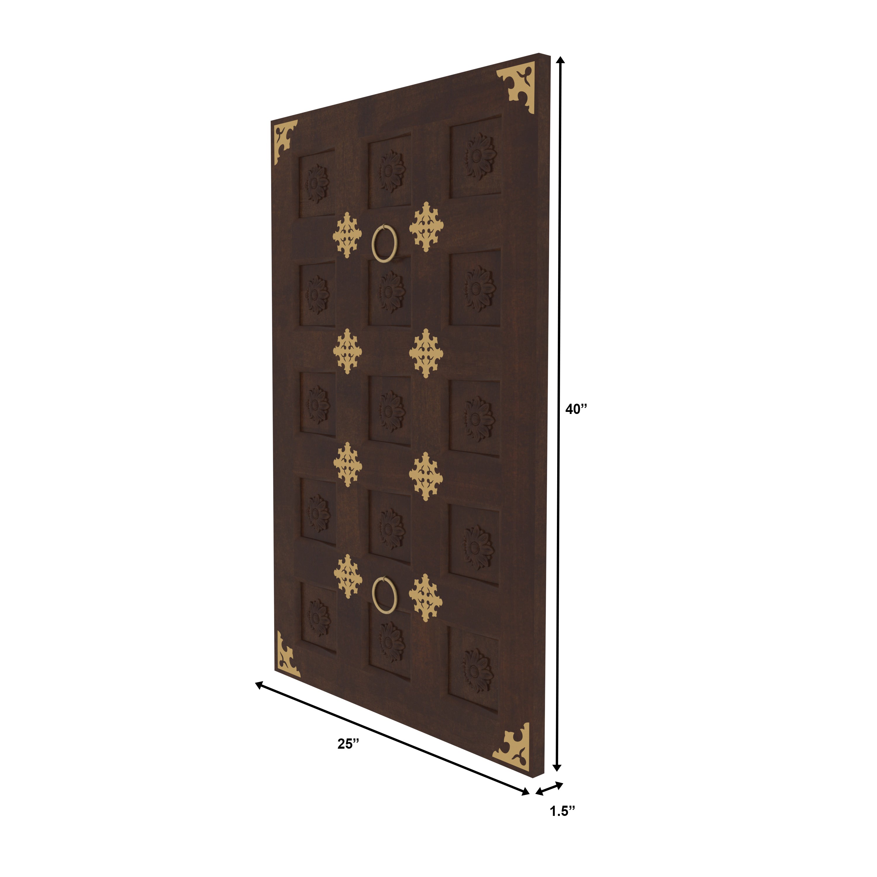 Traditional Brass-Accented Wooden Wall Panel – Temple Door Style Décor Wall Decor