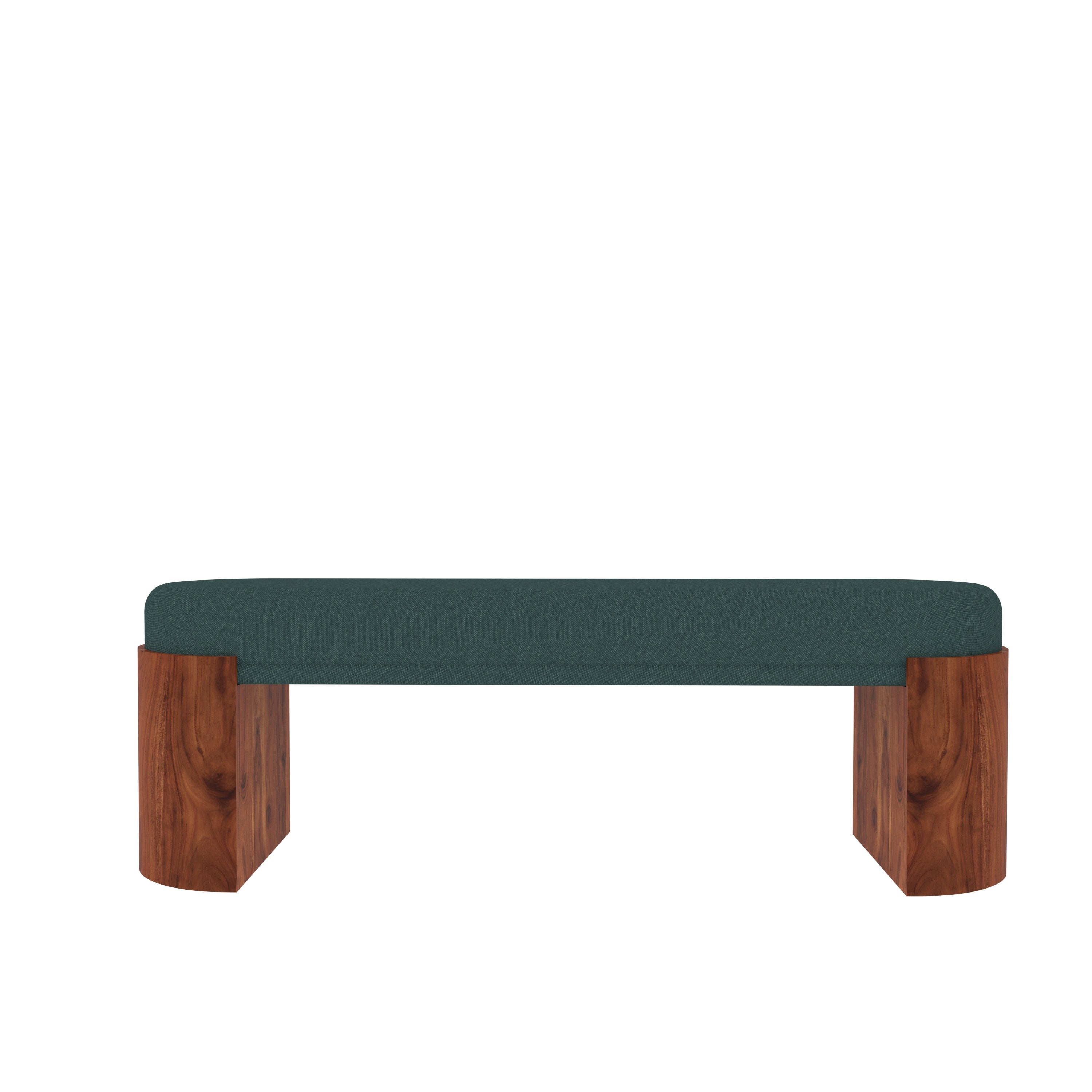 Modern Teak Wood Bench with Green Upholstered Seat – Minimalist Designer Furniture Bench