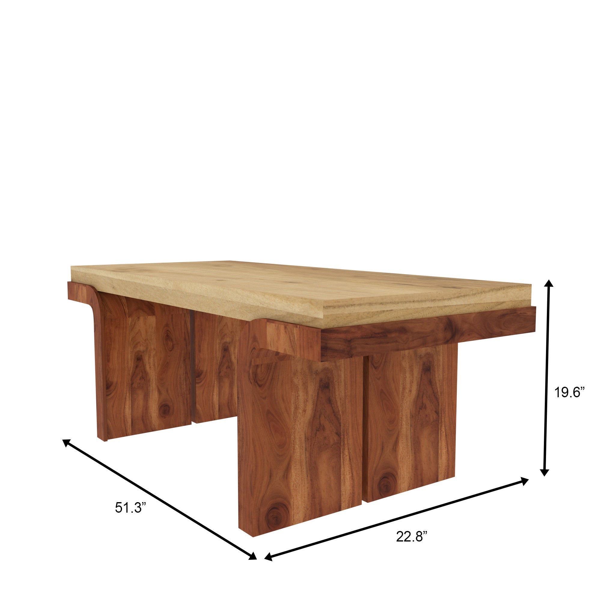 Rectangular Solid Wood Coffee Table with Dual-Tone Natural Finish