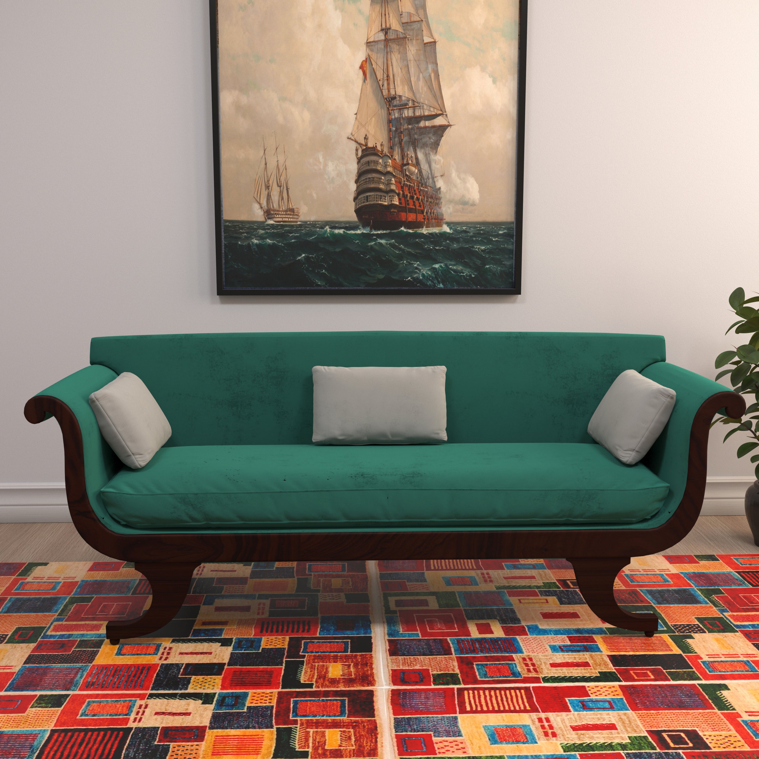 Traditional southern colonial era curved arms and legs 3 seater sofa Sofa