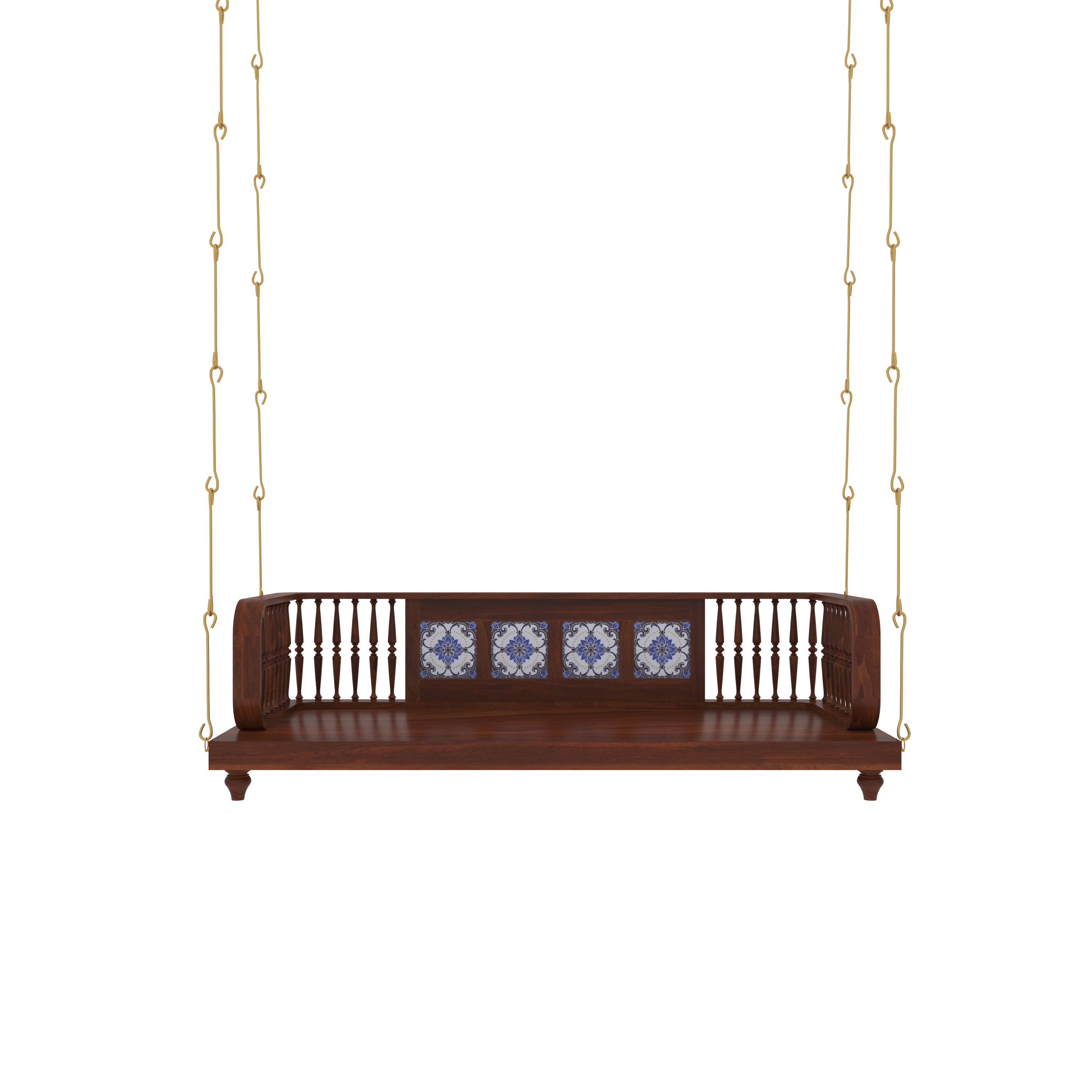 Traditional Wooden Jhula Swing with Handcrafted Tile Inlay Swing