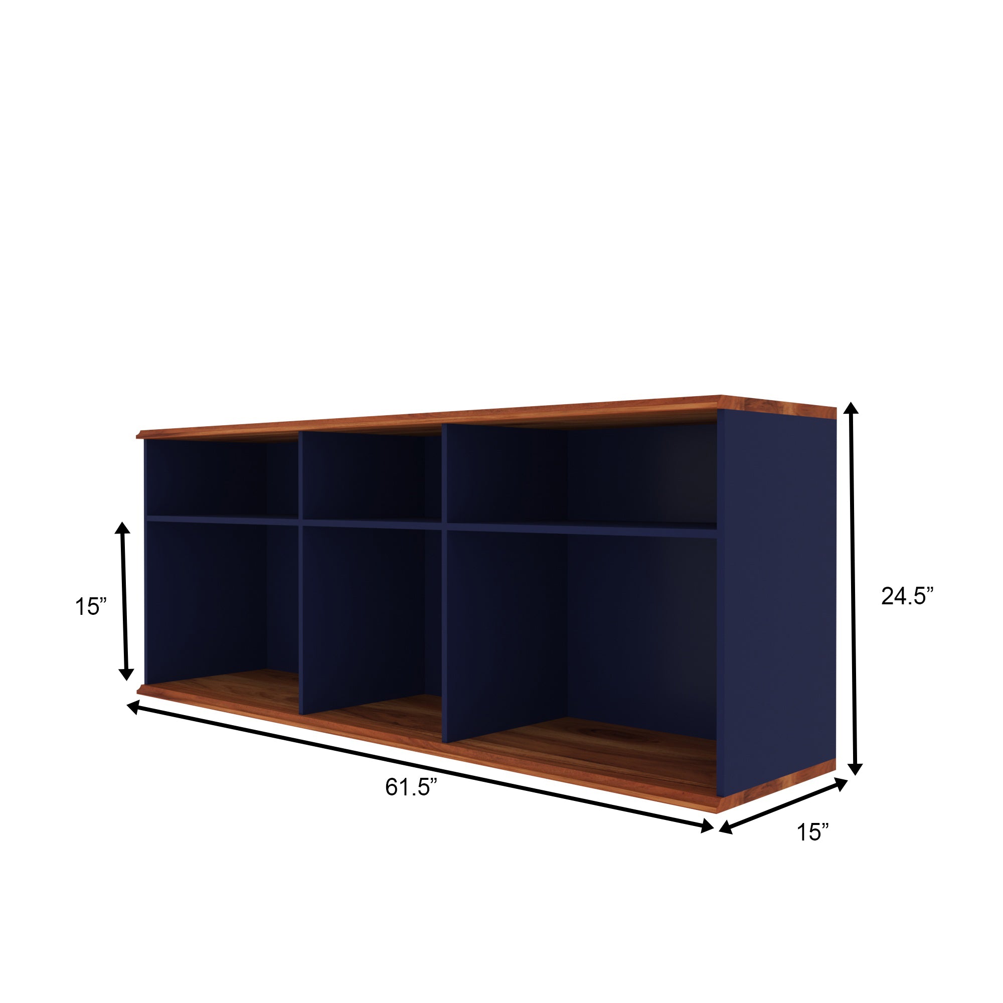 Modern Navy Blue Open Shelf TV Console with Wooden Accents Tv stand