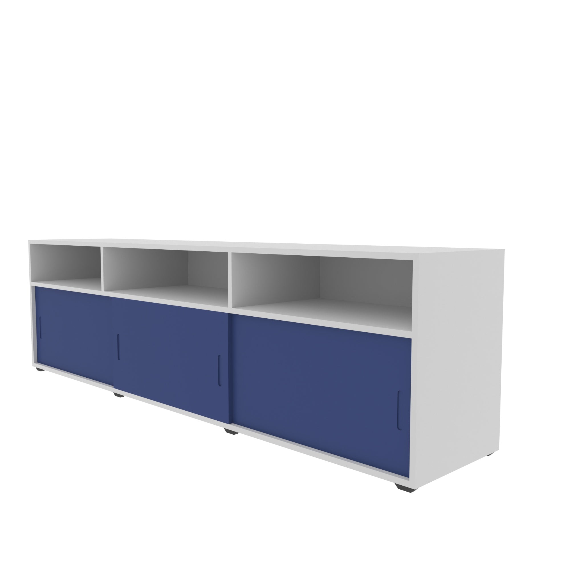 Contemporary White and Blue TV Unit with Sliding Doors Tv stand