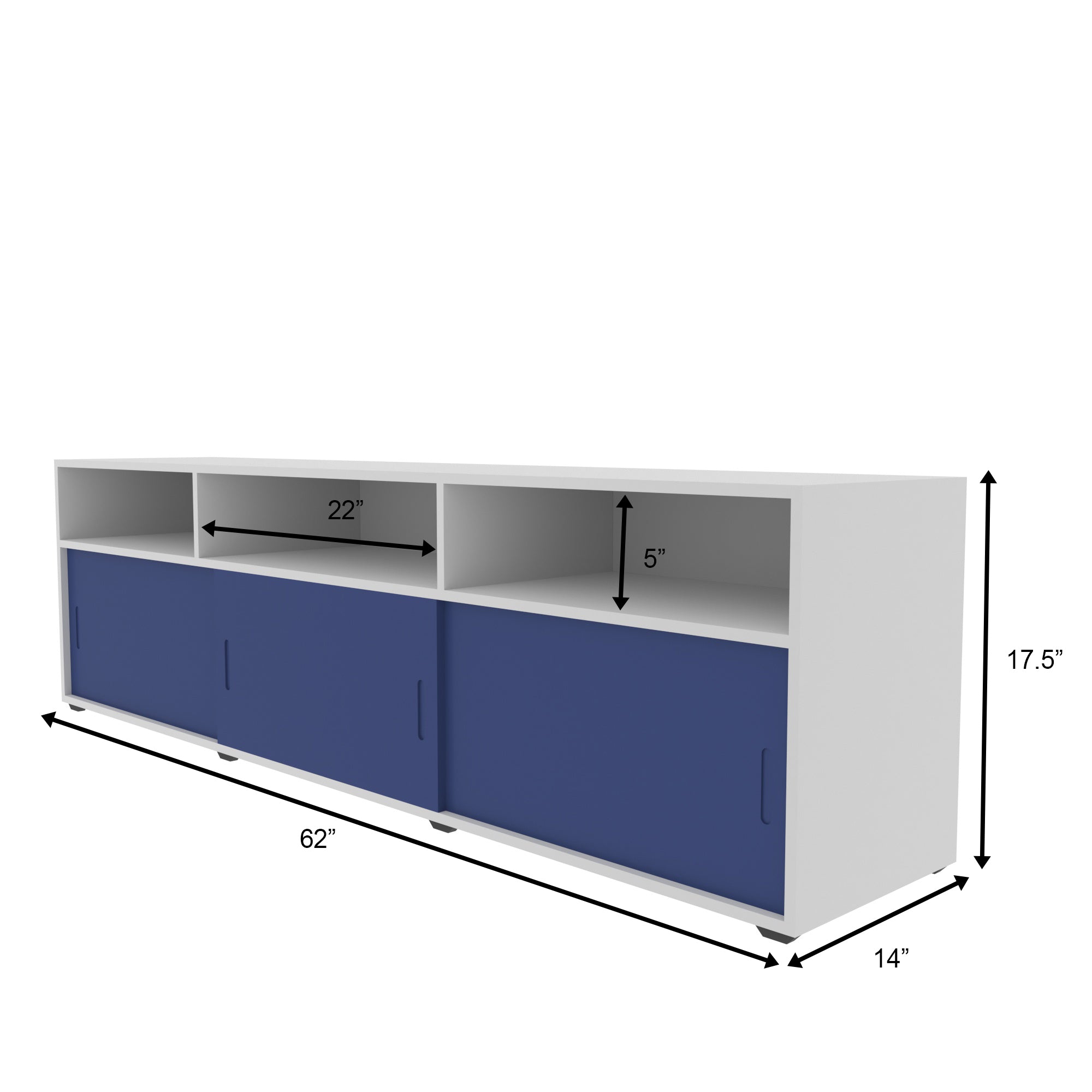 Contemporary White and Blue TV Unit with Sliding Doors Tv stand