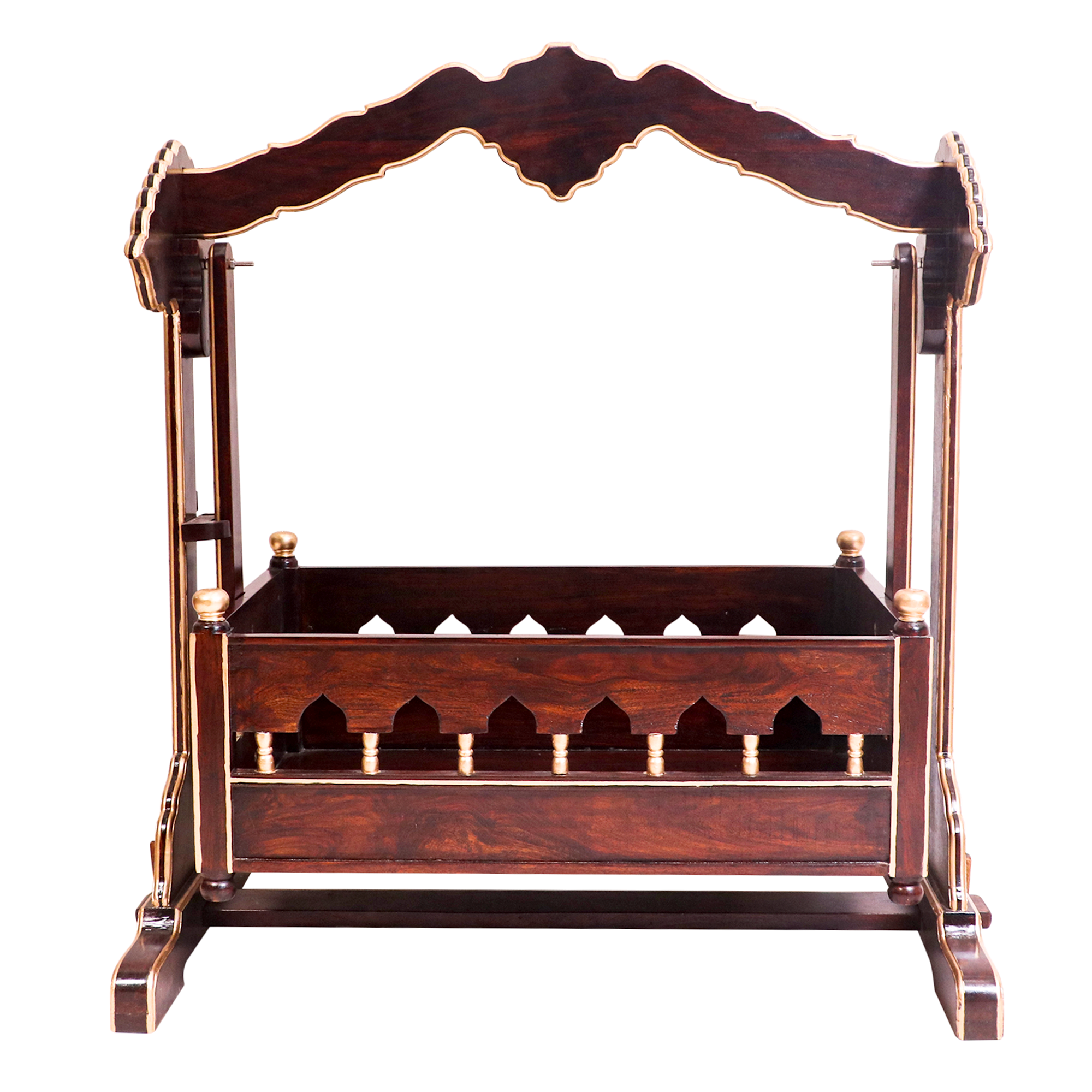 Antique Vintage Wooden Carved Crib Handmade Swing Cradle